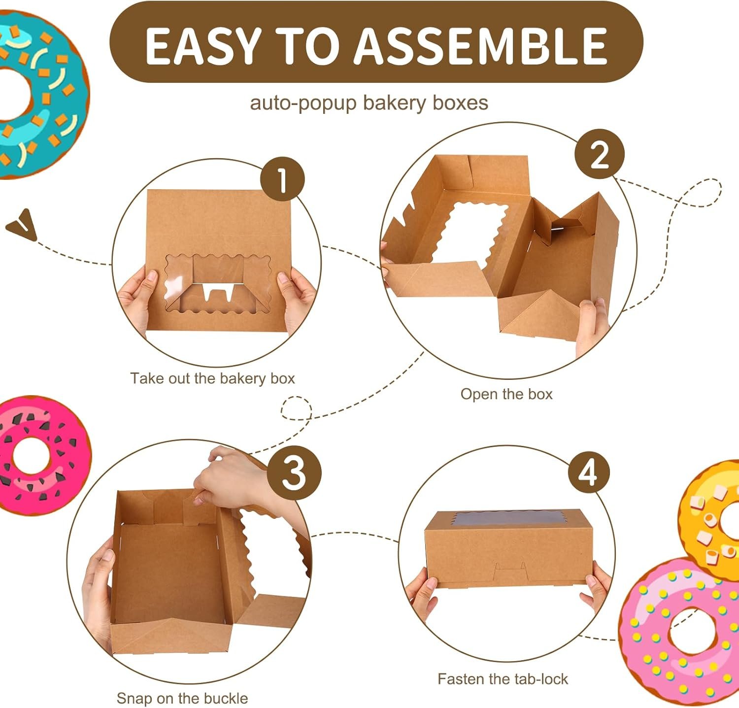 Caja de pastelería con ventana de 28 piezas, 9x6x3 pulgadas, ideal para galletas, fresas cubiertas de chocolate, dulces, muffins y donuts. Marca blanca, personalización de logo disponible, directamente de nuestro proveedor.