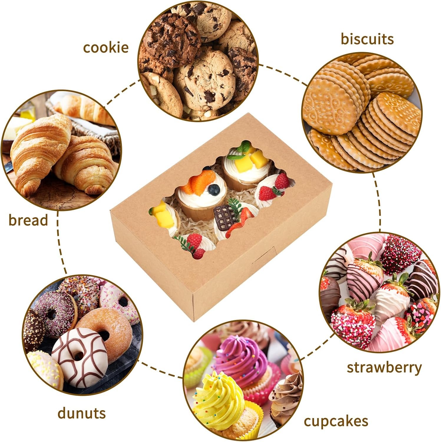 Caja de pastelería con ventana de 28 piezas, 9x6x3 pulgadas, ideal para galletas, fresas cubiertas de chocolate, dulces, muffins y donuts. Marca blanca, personalización de logo disponible, directamente de nuestro proveedor.