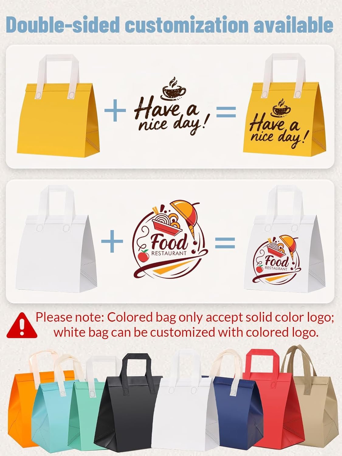 Bolsas Térmicas Personalizadas con Logo para Comida para Llevar, Bolsa de Entrega Personalizada de Marca Blanca, Proveedor de 100 Piezas Reutilizables para Bebidas Calientes y Frías Bolsas Térmicas Personalizadas con Logo para Comida para Llevar, Bolsa de Entrega Personalizada de Marca Blanca, Proveedor de 100 Piezas Reutilizables para Bebidas Calientes y Frías