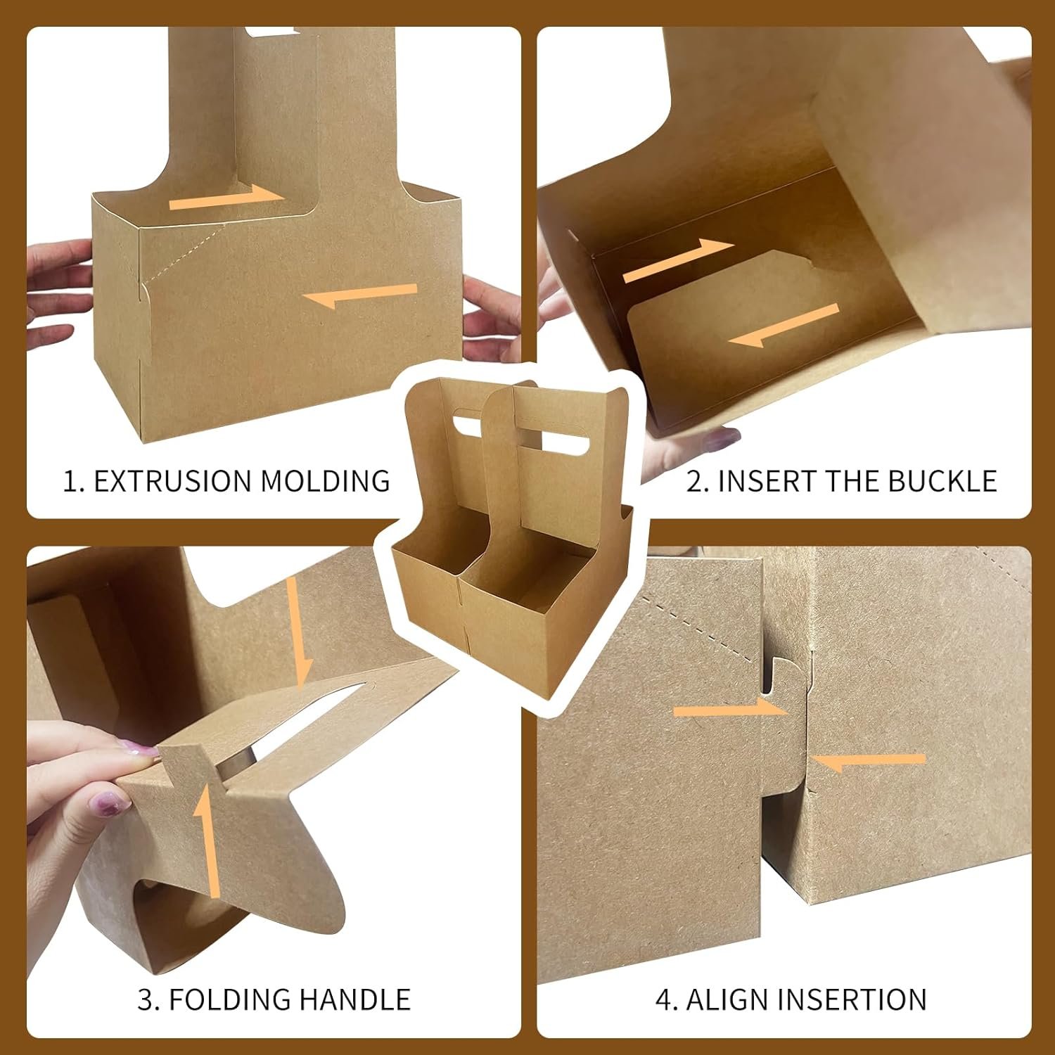 Logo Personalizado Porta Bebidas desechable con asa (2 o 4 tazas) Soporte para bebidas ensamblable ideal para reparto de comida y bebidas, Proveedor de portacopas para café