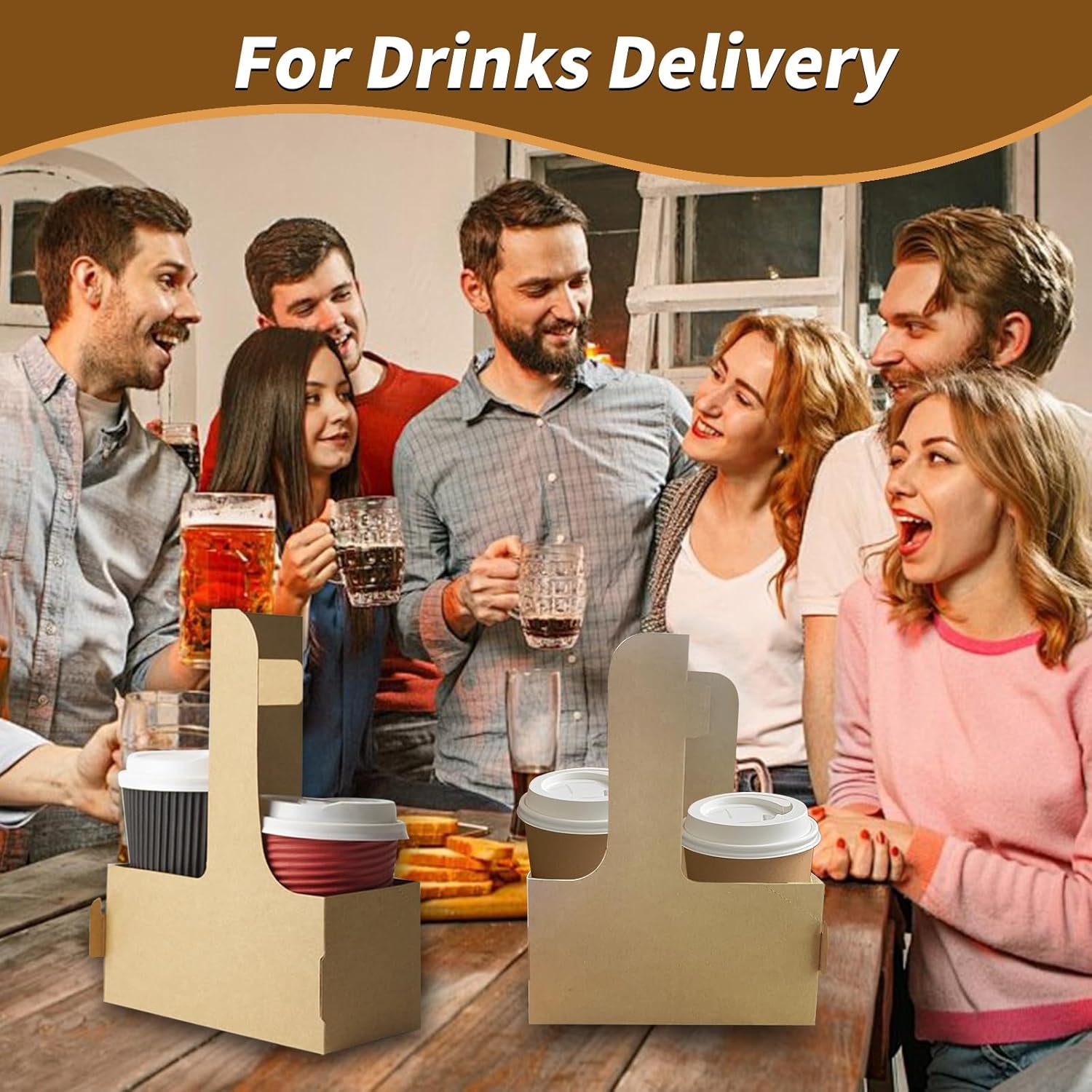 Logo Personalizado Porta Bebidas desechable con asa (2 o 4 tazas) Soporte para bebidas ensamblable ideal para reparto de comida y bebidas, Proveedor de portacopas para café