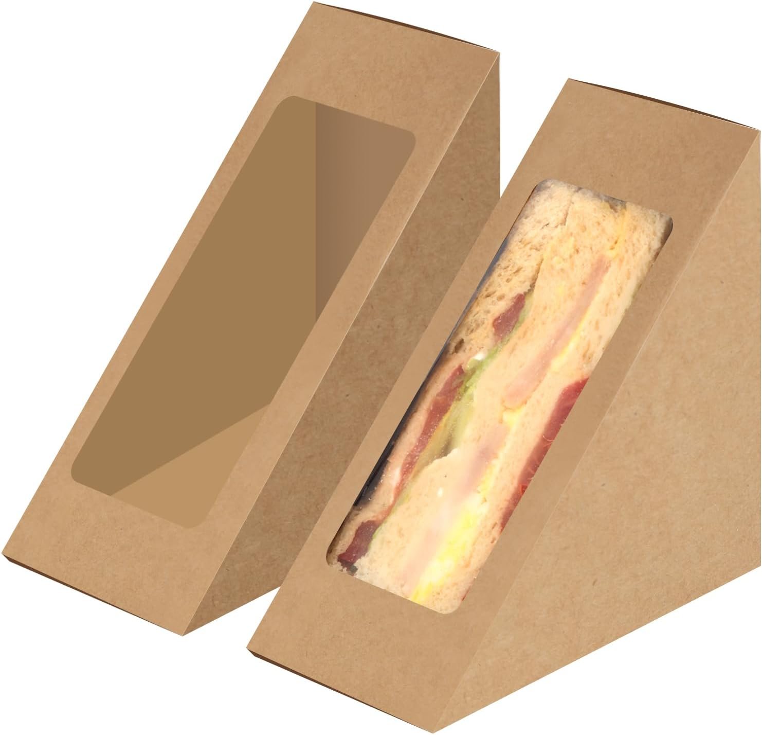 Caja de Sándwich de Papel con Ventana, 50 Piezas, Marca Blanca para Servicios de Comida para Llevar, Proveedor de Cajas para Mini Hamburguesas y Bakery.