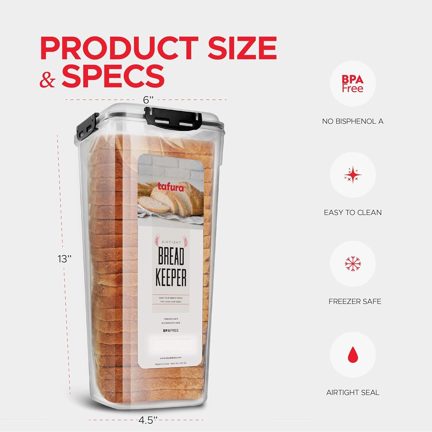 Contenedor de Pan de 5.8 Litros - Caja de Plástico BPA Libre para Panes Caseros y Productos Horneados con Tapa Negra Hermética, Proveedor de Marca Blanca y Logo Personalizado.