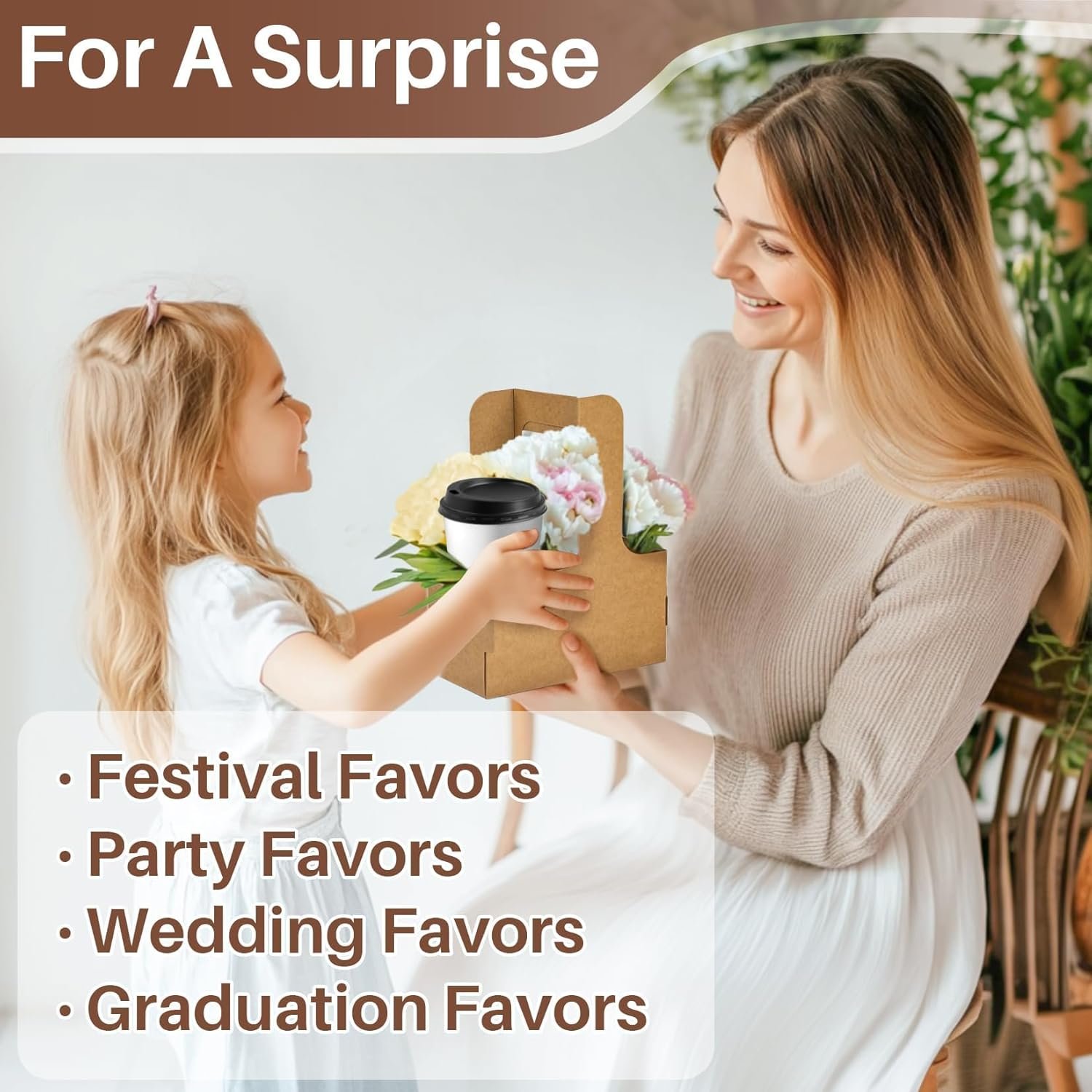 Logo Personalizado Soporte para Bebidas de Doble Taza con Asa - 12 Piezas Portátiles de Cartón Desechable para Café, Porta Bebidas para Entregas de Comida y Bebidas Calientes/Frias - Proveedor