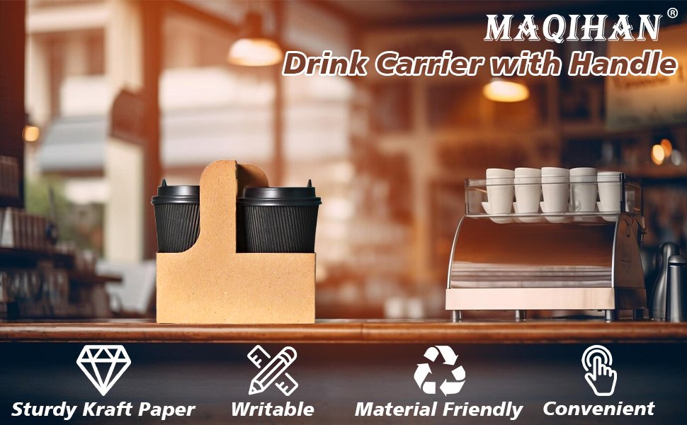 Logo Personalizado Soporte para Bebidas de Doble Taza con Asa - 12 Piezas Portátiles de Cartón Desechable para Café, Porta Bebidas para Entregas de Comida y Bebidas Calientes/Frias - Proveedor