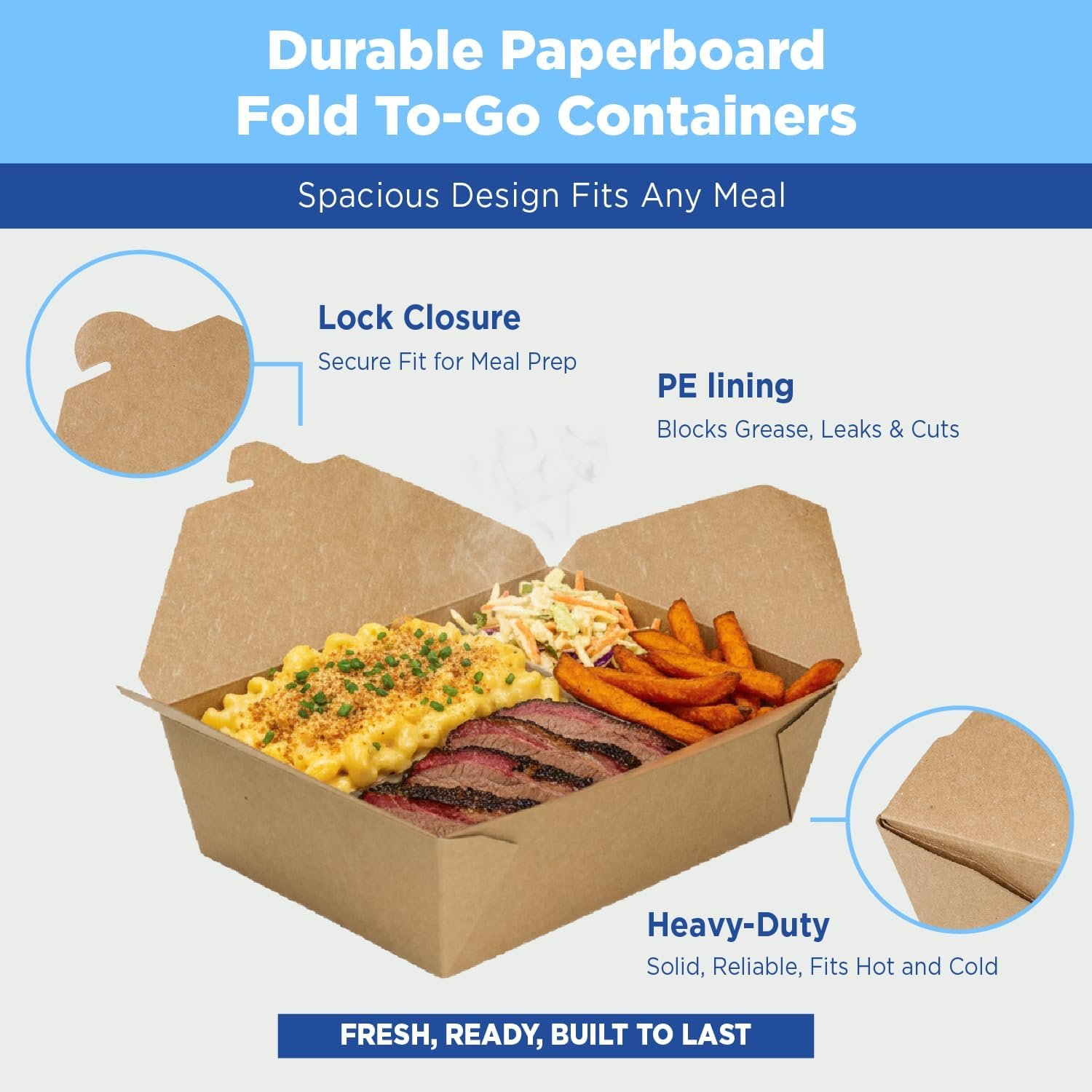 Logo Personalizado Cajas de Papel para Llevar [76 oz - 200ct] Resistentes a Fugas, Microondas, y de Alta Resistencia | Resistentes a Grasas y Apilables | Fábrica #3 Kraft Marrón