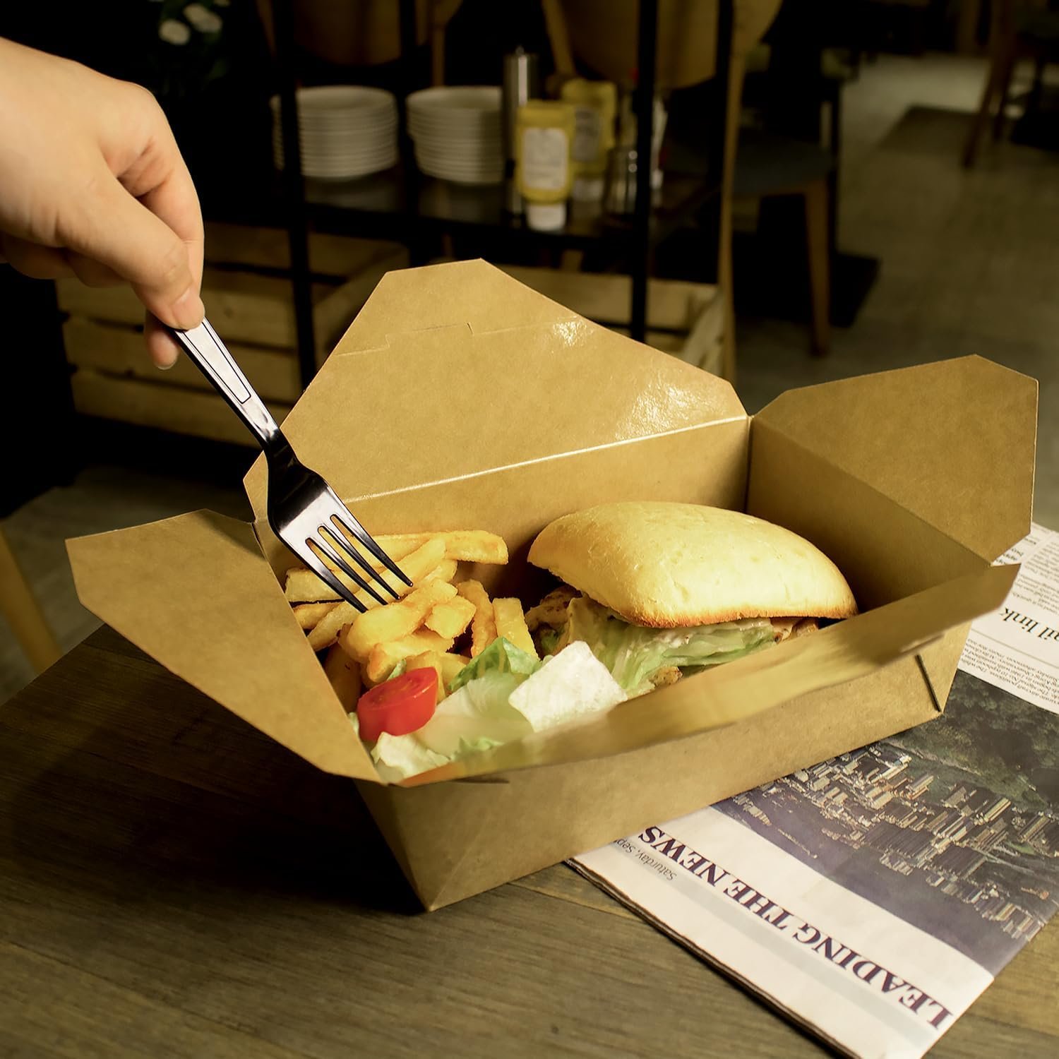 Logo Personalizado Cajas de Papel para Llevar [76 oz - 200ct] Resistentes a Fugas, Microondas, y de Alta Resistencia | Resistentes a Grasas y Apilables | Fábrica #3 Kraft Marrón