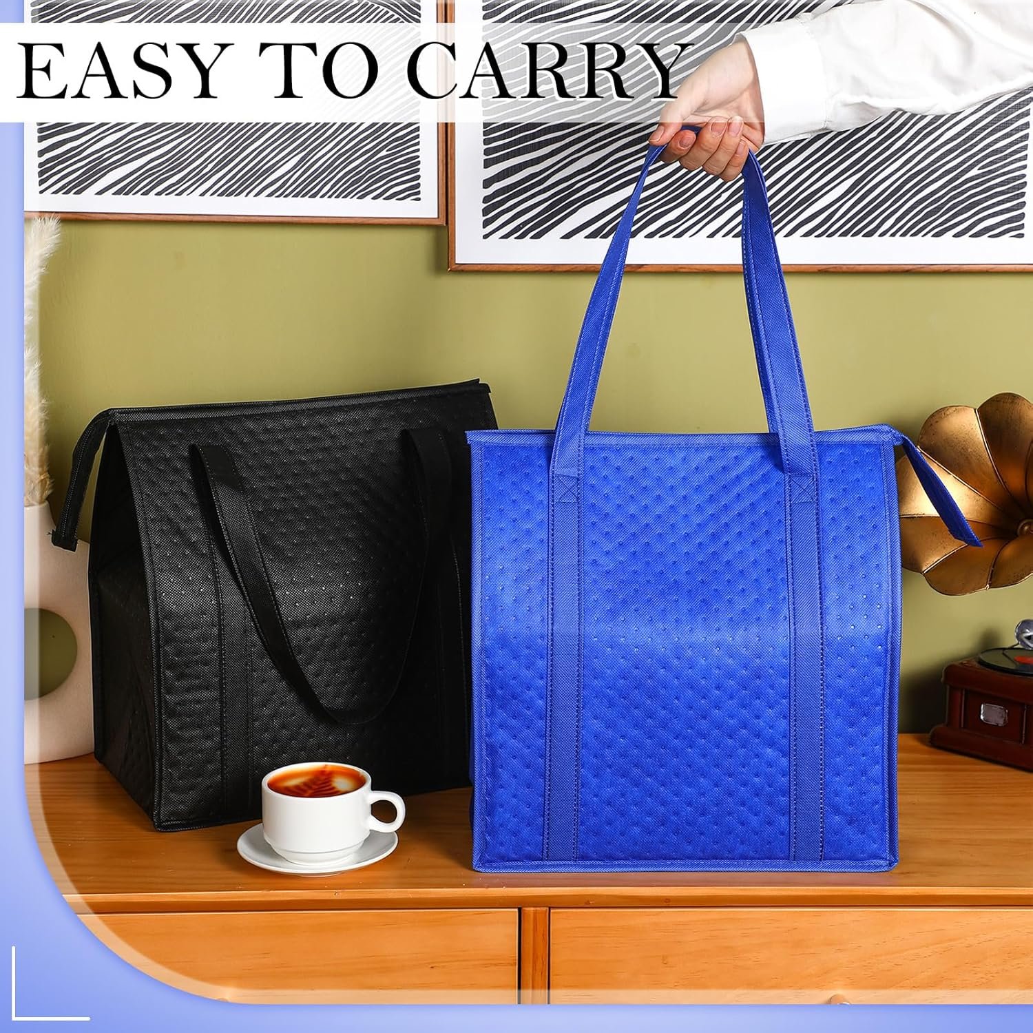 Logo Personalizado Pack de 10 Bolsas de Compras Grande Aisladas Reutilizables con Cierre 13 x 12 x 7 Pulgadas Termales para Comida Caliente y Fría en Entregas, Proveedor de Marca Blanca. Logo Personalizado Pack de 10 Bolsas de Compras Grande Aisladas Reutilizables con Cierre 13 x 12 x 7 Pulgadas Termales para Comida Caliente y Fría en Entregas, Proveedor de Marca Blanca.