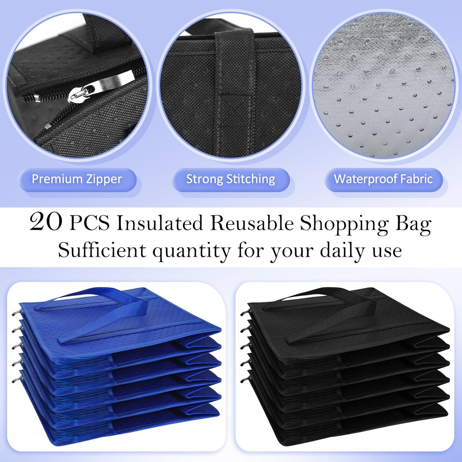 Logo Personalizado Pack de 10 Bolsas de Compras Grande Aisladas Reutilizables con Cierre 13 x 12 x 7 Pulgadas Termales para Comida Caliente y Fría en Entregas, Proveedor de Marca Blanca. Logo Personalizado Pack de 10 Bolsas de Compras Grande Aisladas Reutilizables con Cierre 13 x 12 x 7 Pulgadas Termales para Comida Caliente y Fría en Entregas, Proveedor de Marca Blanca.