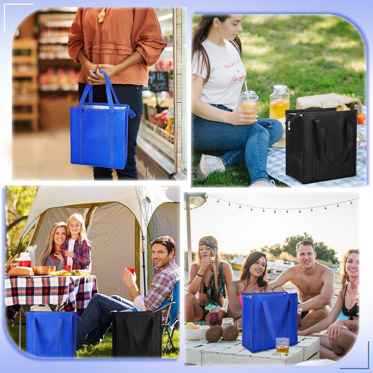 Logo Personalizado Pack de 10 Bolsas de Compras Grande Aisladas Reutilizables con Cierre 13 x 12 x 7 Pulgadas Termales para Comida Caliente y Fría en Entregas, Proveedor de Marca Blanca. Logo Personalizado Pack de 10 Bolsas de Compras Grande Aisladas Reutilizables con Cierre 13 x 12 x 7 Pulgadas Termales para Comida Caliente y Fría en Entregas, Proveedor de Marca Blanca.