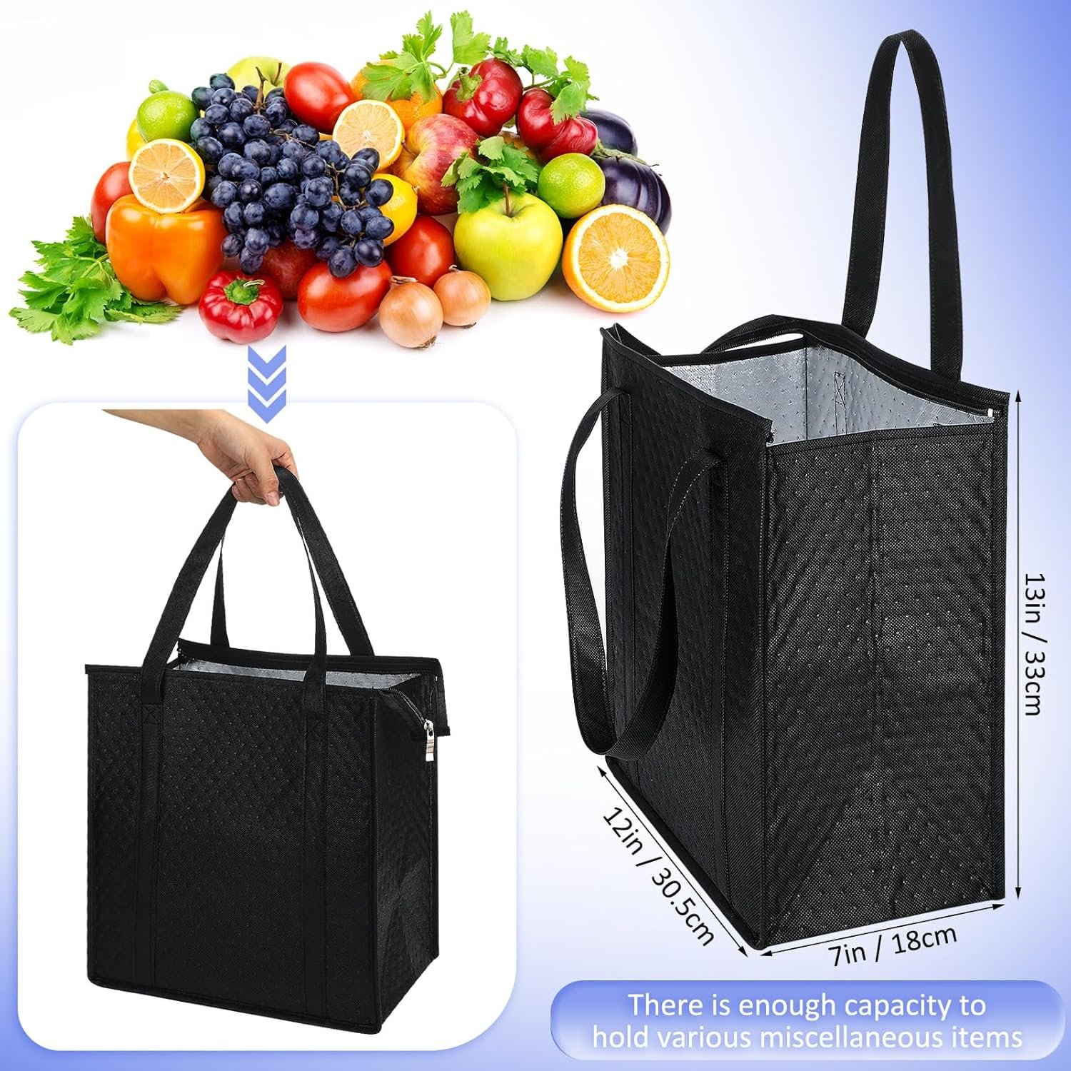 Logo Personalizado Pack de 10 Bolsas de Compras Grande Aisladas Reutilizables con Cierre 13 x 12 x 7 Pulgadas Termales para Comida Caliente y Fría en Entregas, Proveedor de Marca Blanca. Logo Personalizado Pack de 10 Bolsas de Compras Grande Aisladas Reutilizables con Cierre 13 x 12 x 7 Pulgadas Termales para Comida Caliente y Fría en Entregas, Proveedor de Marca Blanca.