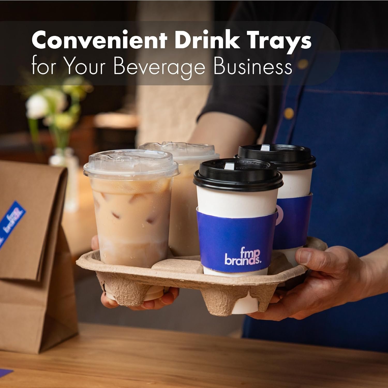 Logo Personalizado Porta Bebidas Desechables de 4 Tazas, 45 Paquetes de Soporte de Pulpas Compostas para Tazas de 8-32 oz, Ideales para Servicio de Entrega, Proveedor de Soluciones Ambientales.