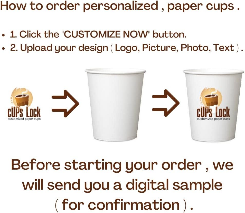 Tazas Personalizadas con Logo - Vasos de Papel Personalizados para Bebidas Calientes y Frías - Tazas para Oficinas, Negocios, Tiendas - Tazas Resistentes y Fiables con Marca Blanca (8oz - 100 Pack) Proveedor