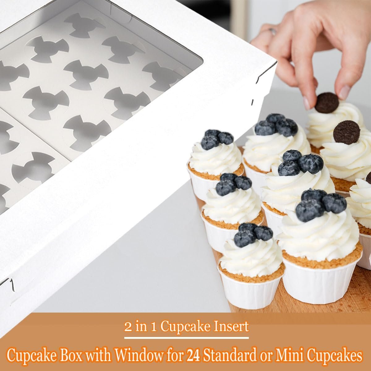 Logo Personalizado Cajas de Cupcakes de 6 Compartimentos con Ventana para 24 Cupcakes Estándar o Mini, Altura Ajustable para Pasteles, Galletas, Donuts, Muffins y Otros Repostería (17.7x11.8x4 Pulgadas) - Proveedor de Soluciones para Repostería. Logo Personalizado Cajas de Cupcakes de 6 Compartimentos con Ventana para 24 Cupcakes Estándar o Mini, Altura Ajustable para Pasteles, Galletas, Donuts, Muffins y Otros Repostería (17.7x11.8x4 Pulgadas) - Proveedor de Soluciones para Repostería.