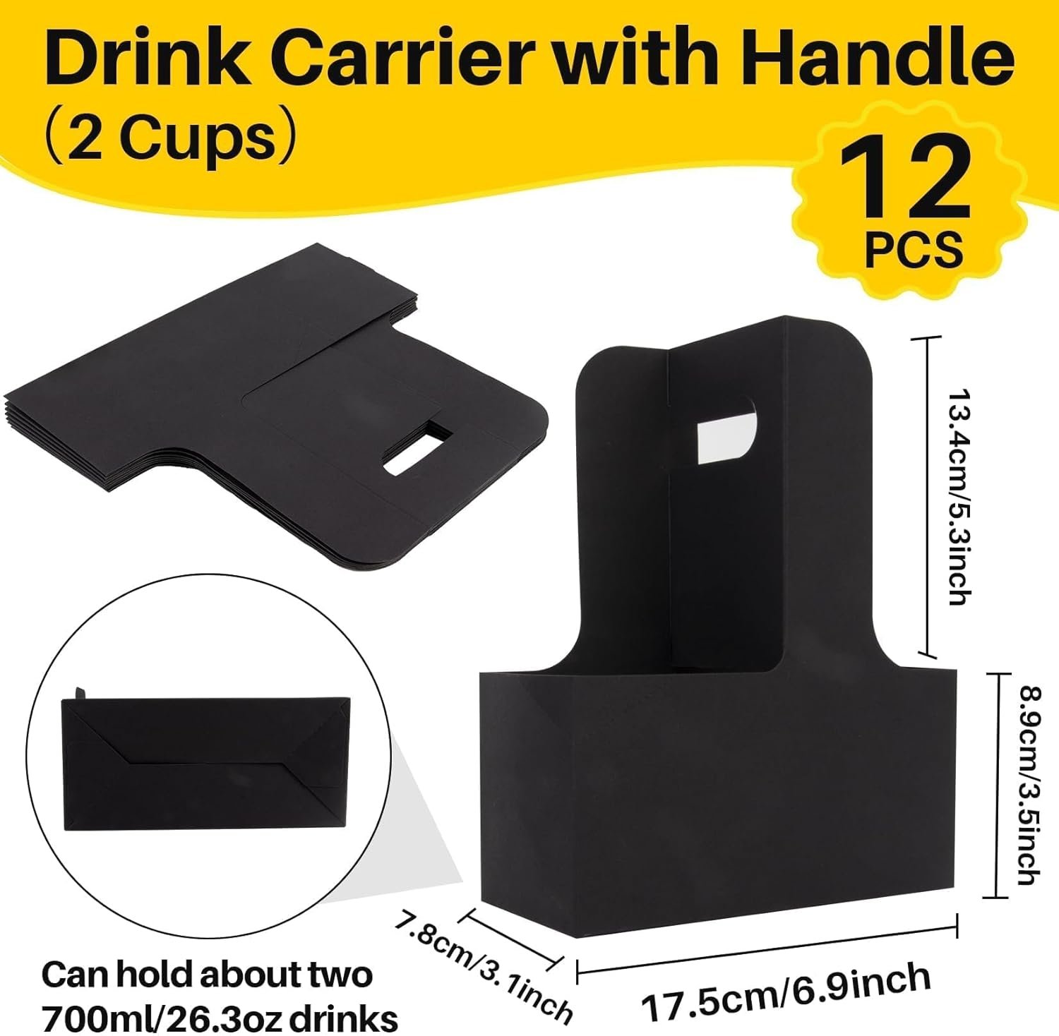 Portador de Bebidas de Papel desechable de 2 tazas con asa - 12 Piezas, Caddy portátil para bebidas, Logo Personalizado, resistente soporte para entregar bebidas calientes o frías, Proveedor.