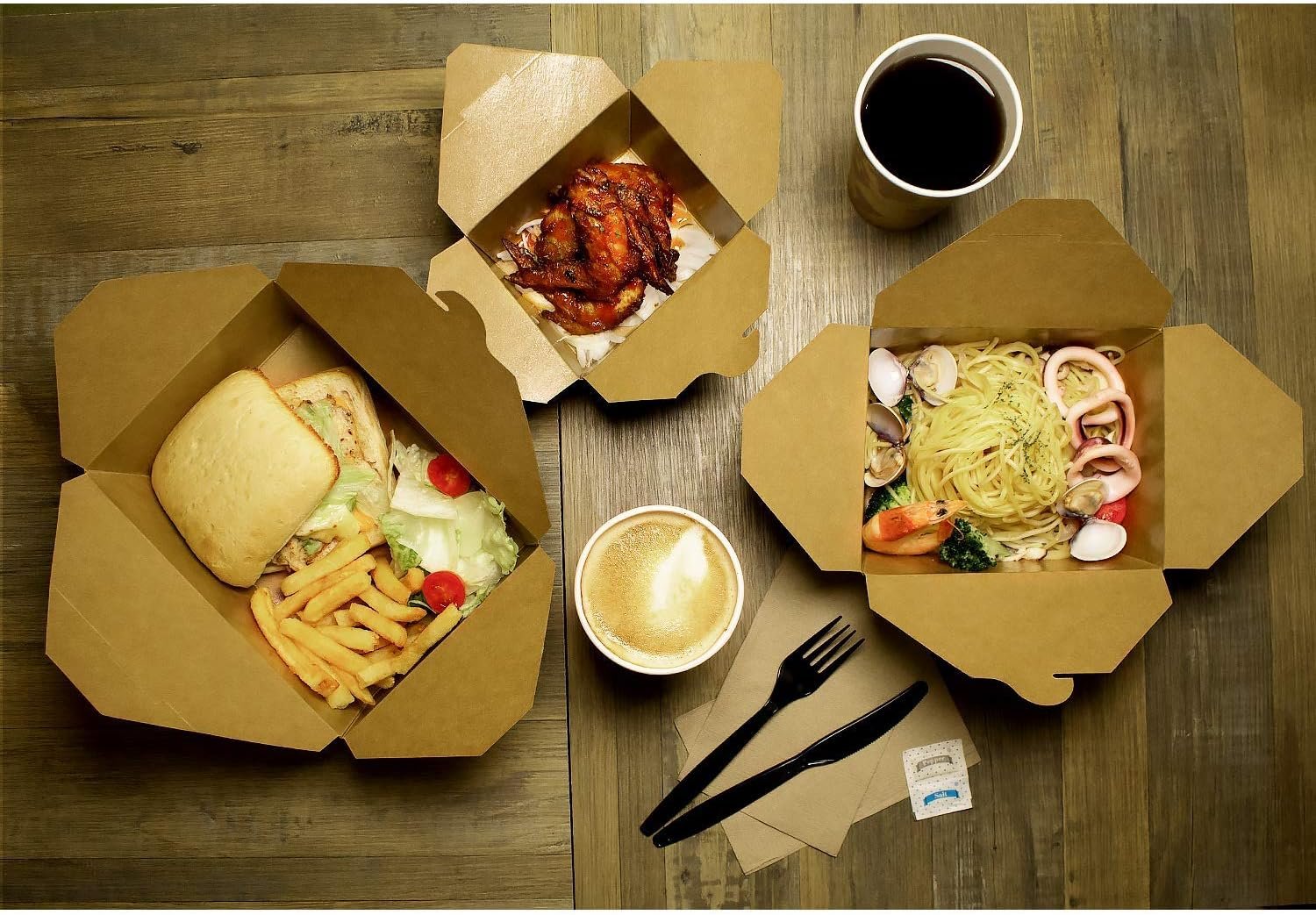 Logo Personalizado Cajas para Llevar de Papel Resistentes a Fugas y Microondas [48 oz - 300 ct] Apilables y Resistentes a la Grasa | Marca Blanca | Proveedor