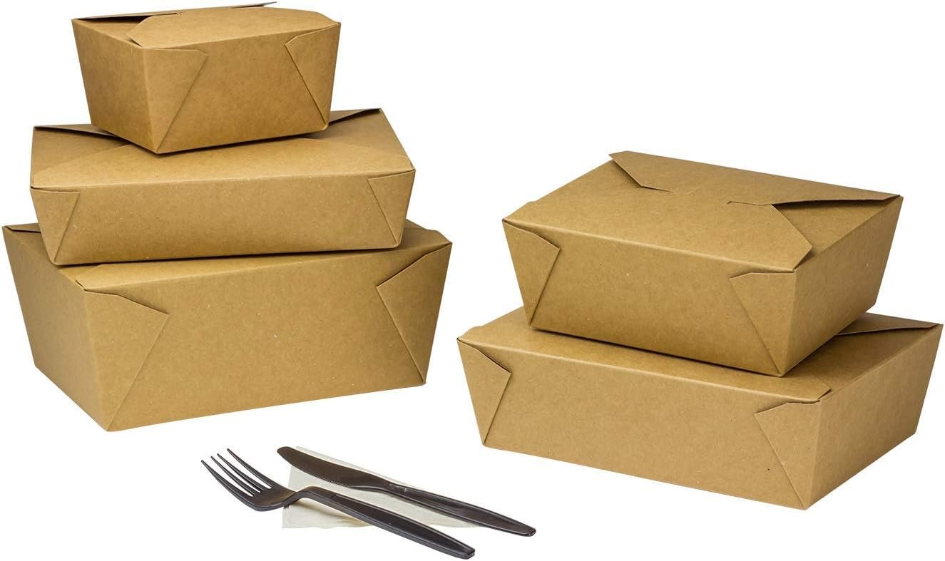 Logo Personalizado Cajas para Llevar de Papel Resistentes a Fugas y Microondas [48 oz - 300 ct] Apilables y Resistentes a la Grasa | Marca Blanca | Proveedor