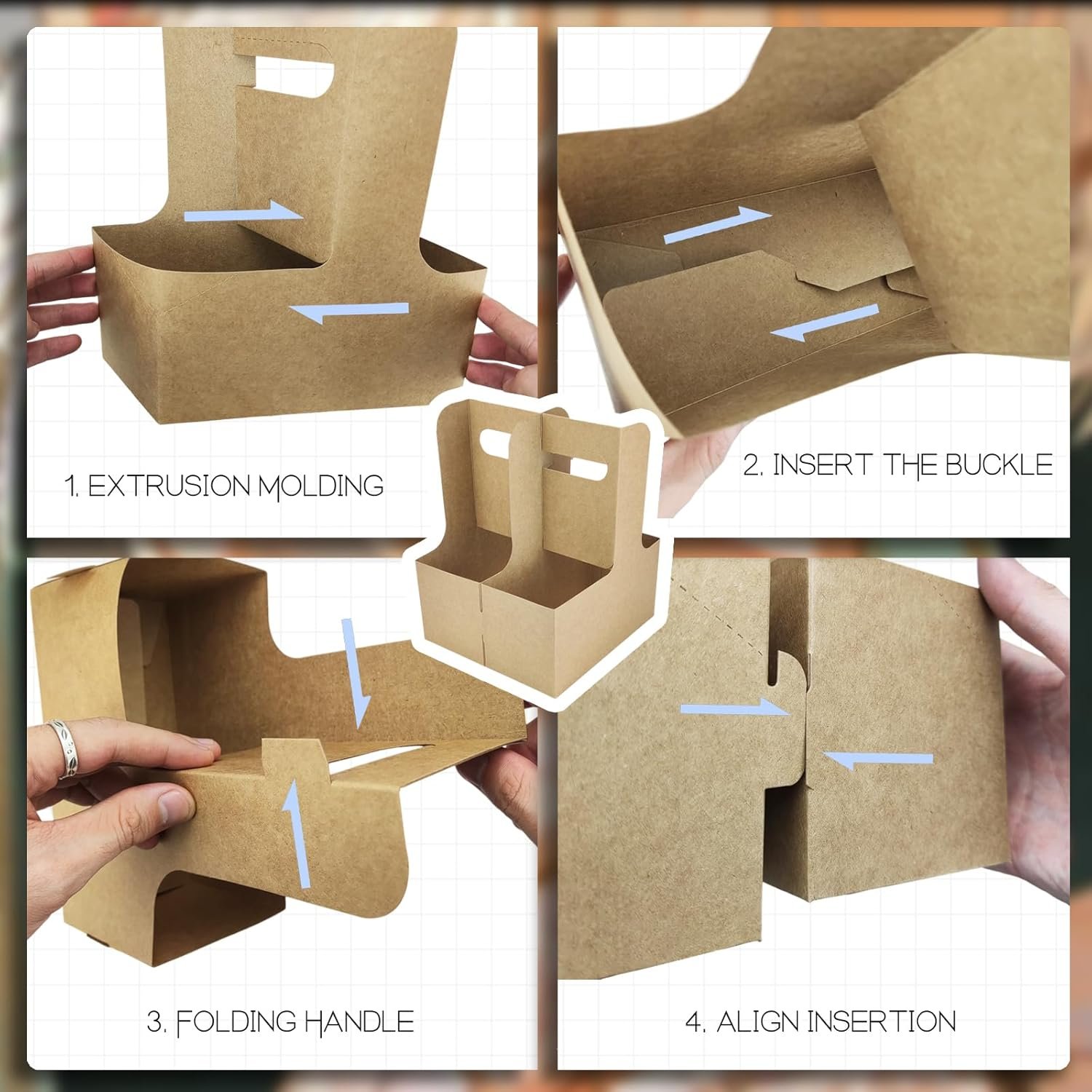 Logo Personalizado para transportes de bebidas, portacopas desechables de 2 tazas con asa, 15 unidades de soporte de papel kraft, portacopas para bebidas calientes o frías, soluciones de entrega de alimentos, Fábrica de portacopas para llevar.