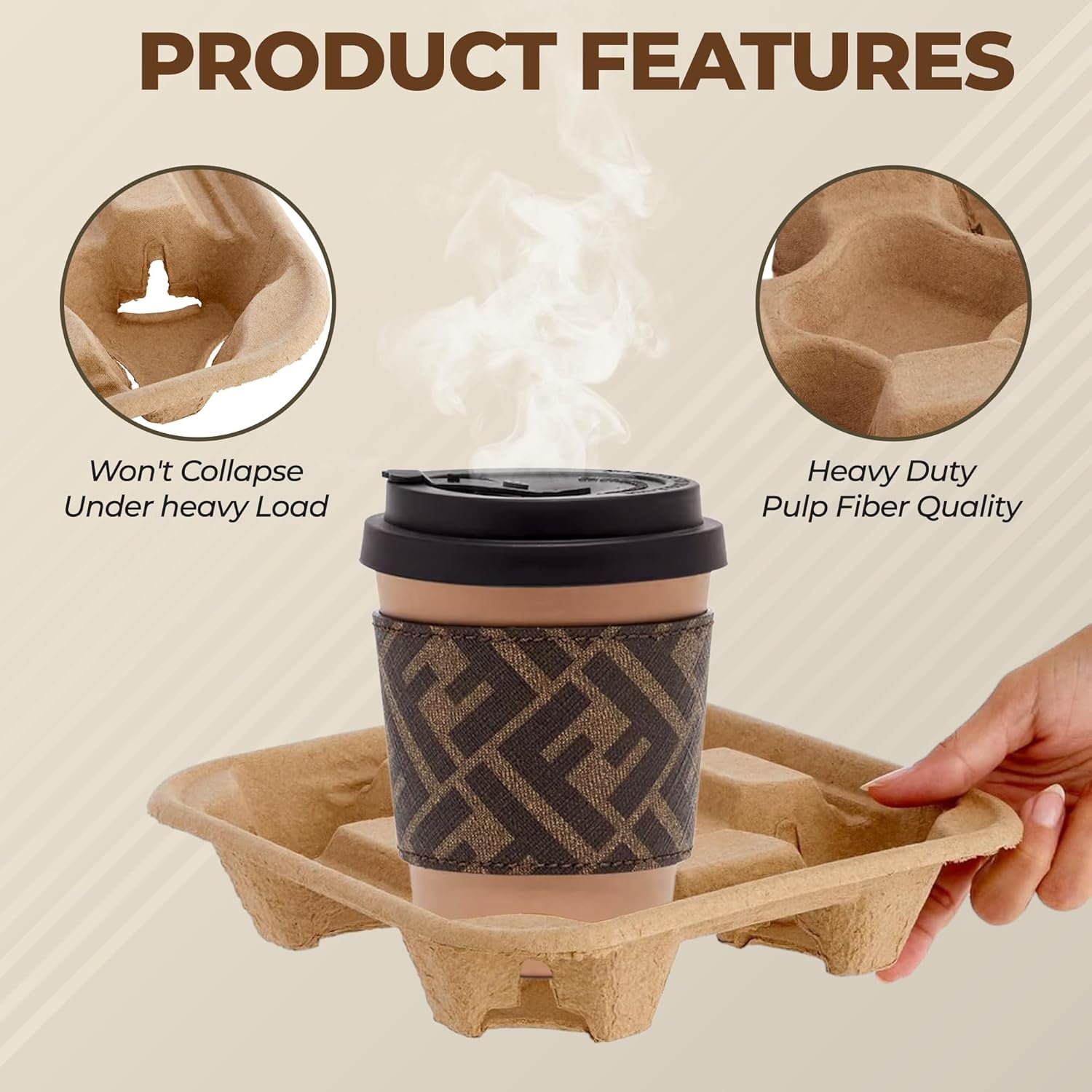 Portavasos de 4 tazas con logo personalizado para bebidas de 8-32 oz | Bandeja de 25 portavasos desechable y compostable para entrega de bebidas frías y calientes, ideal para cafeterías y restaurantes, marca blanca de un fabricante. Portavasos de 4 tazas con logo personalizado para bebidas de 8-32 oz | Bandeja de 25 portavasos desechable y compostable para entrega de bebidas frías y calientes, ideal para cafeterías y restaurantes, marca blanca de un fabricante.