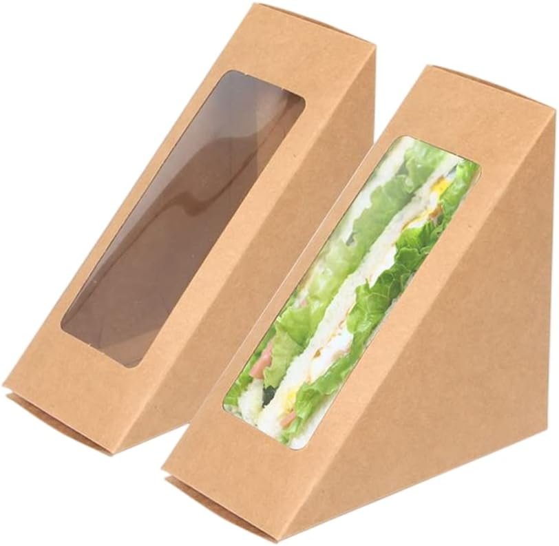 Logo Personalizado Cajas de Papel Kraft para Sándwich con Ventana, caja de cuña para charcutería y sushi, ideal para postres y porciones de pastel, Servicio de comida para llevar, Fábrica de envases (Marrón)