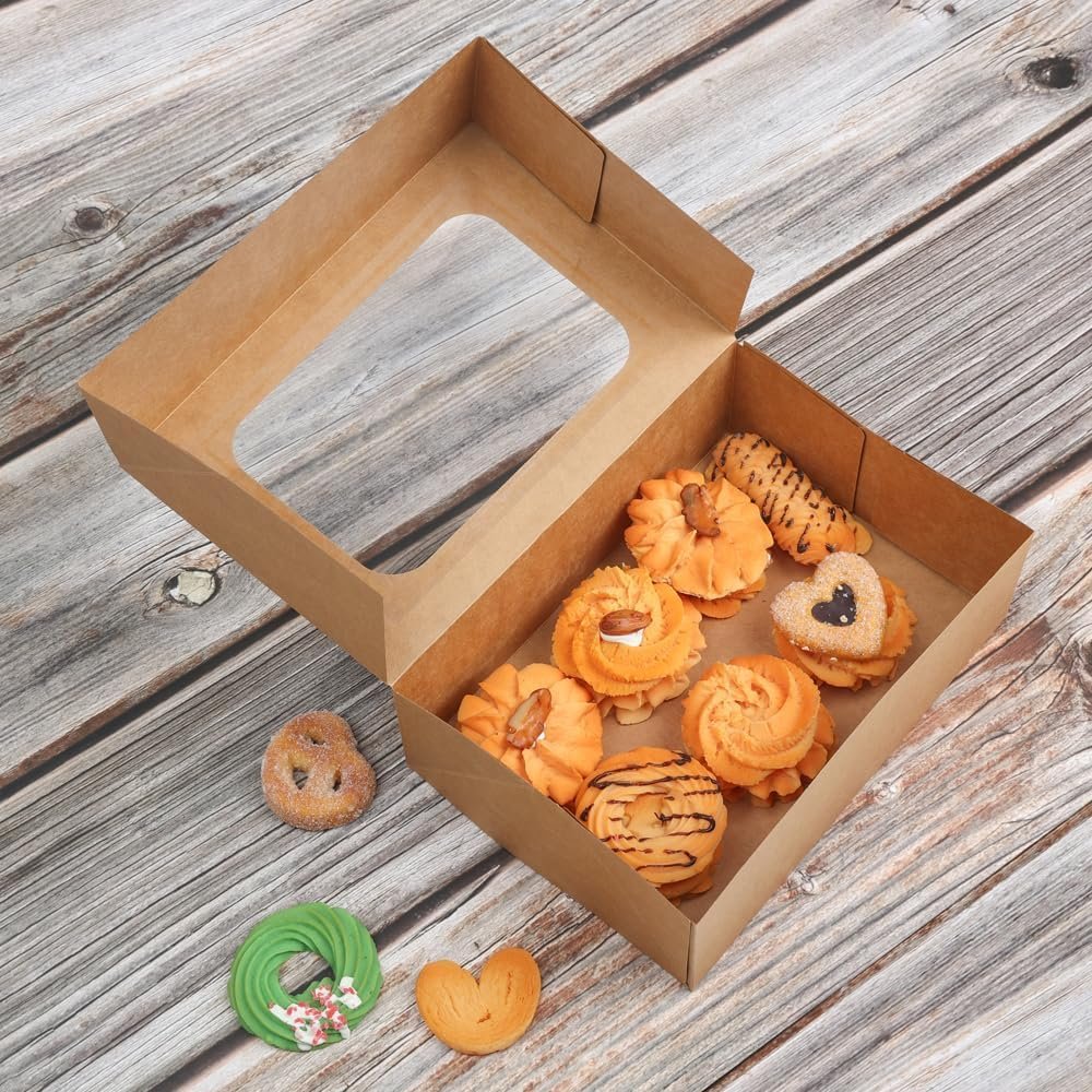 Caja de galletas con ventana de 24 piezas para regalos de papel, ideales para empaques de galletas, cupcakes, donuts y pasteles. Personaliza con tu logo y opta por nuestra marca blanca en dimensiones de 9 x 6,3 x 3 pulgadas, todo proveniente de nuestra fábrica.