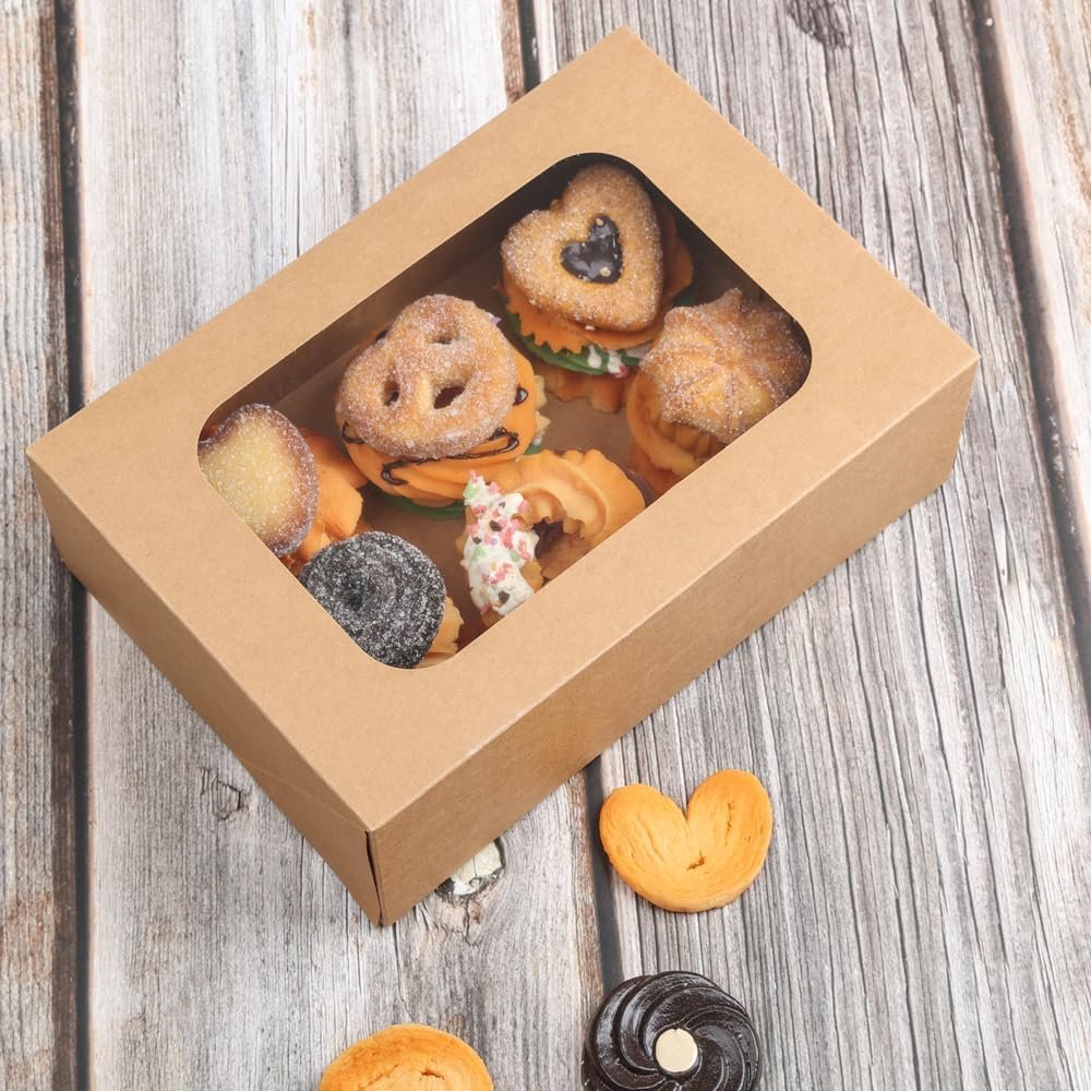 Caja de galletas con ventana de 24 piezas para regalos de papel, ideales para empaques de galletas, cupcakes, donuts y pasteles. Personaliza con tu logo y opta por nuestra marca blanca en dimensiones de 9 x 6,3 x 3 pulgadas, todo proveniente de nuestra fábrica.
