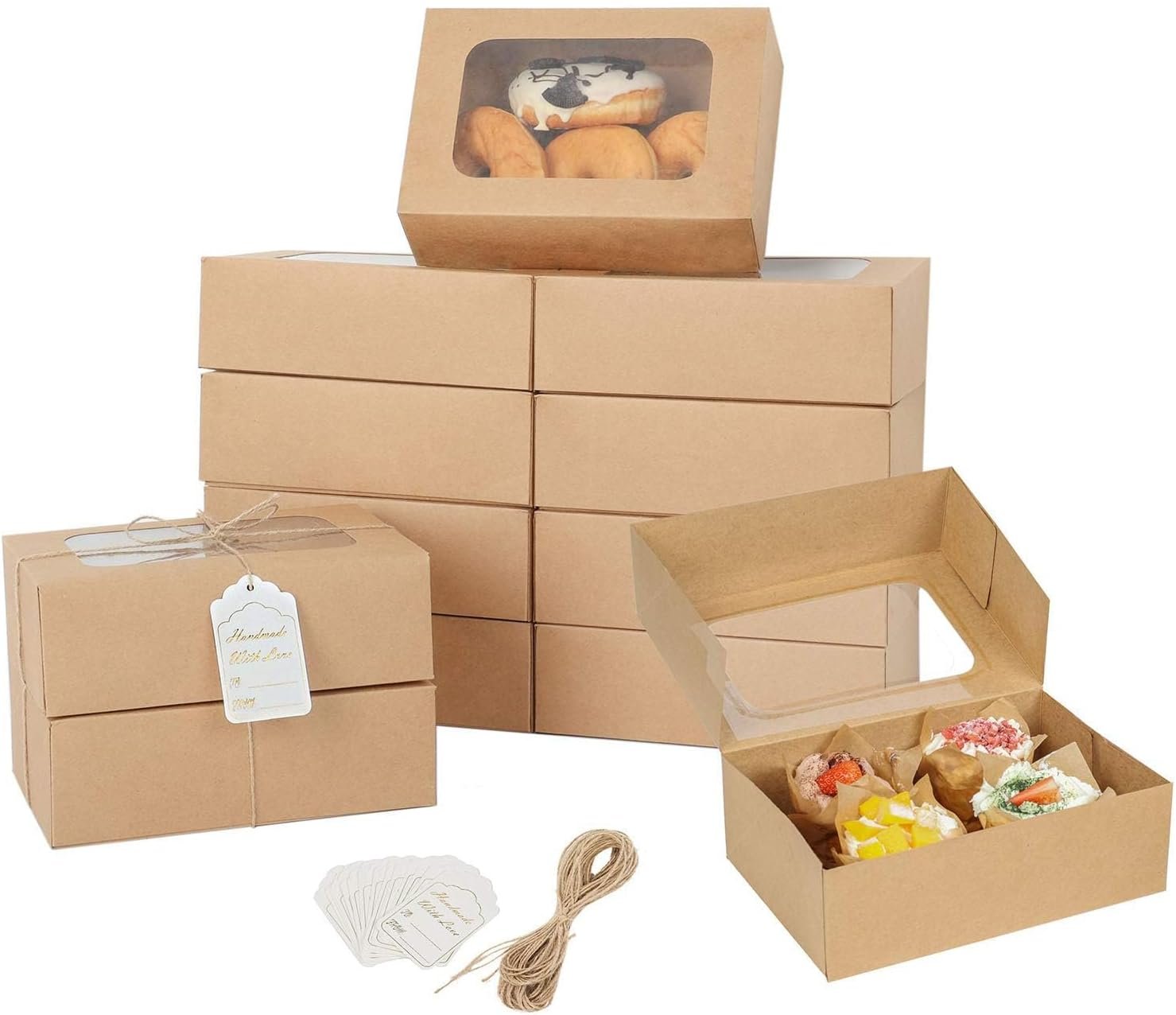 Caja de galletas con ventana de 24 piezas para regalos de papel, ideales para empaques de galletas, cupcakes, donuts y pasteles. Personaliza con tu logo y opta por nuestra marca blanca en dimensiones de 9 x 6,3 x 3 pulgadas, todo proveniente de nuestra fábrica.