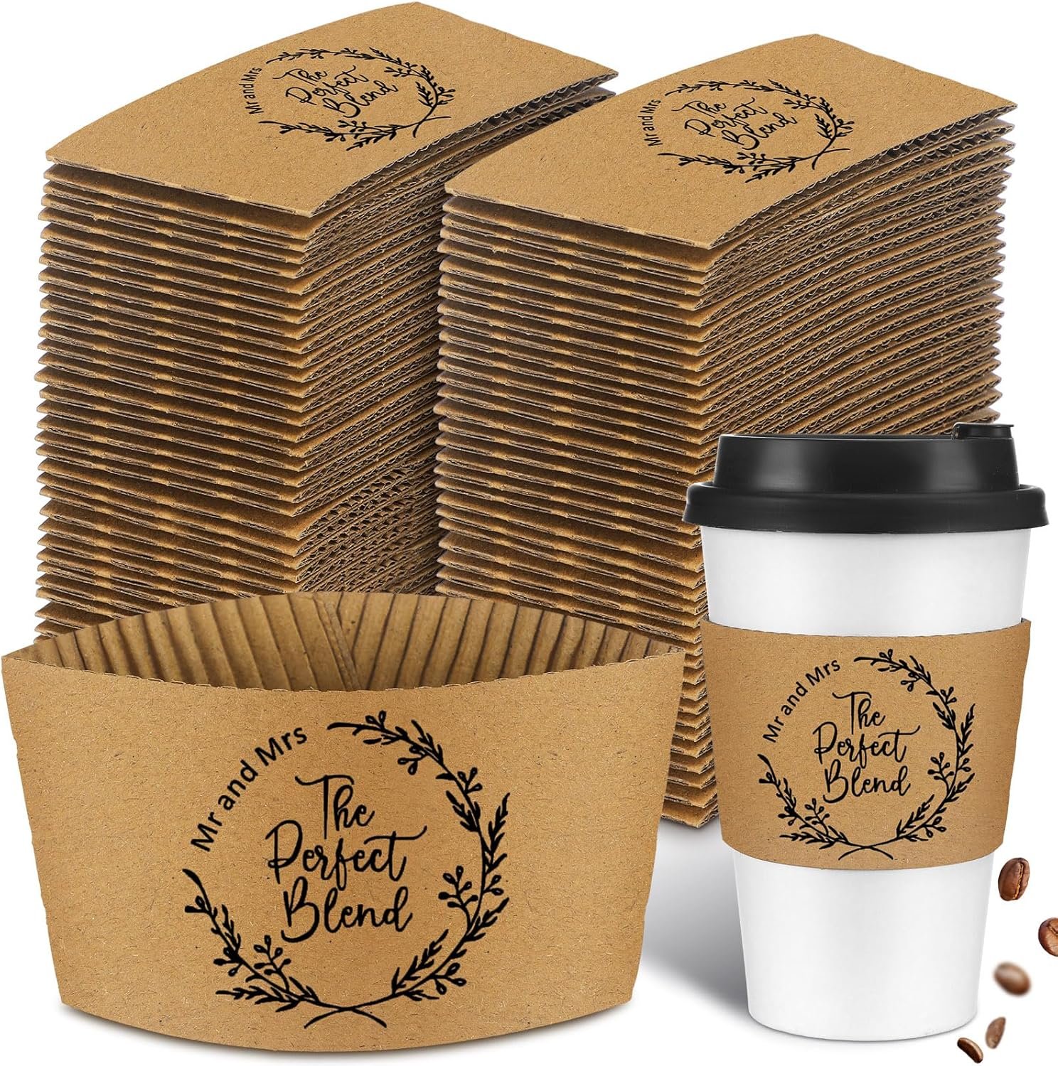 Logo Personalizado 200 Pcs Manga de Café Desechable para Bodas, Perfecto Para 10-20 oz, Ideal para Bautizos y Aniversarios, Marca Blanca de Fábrica