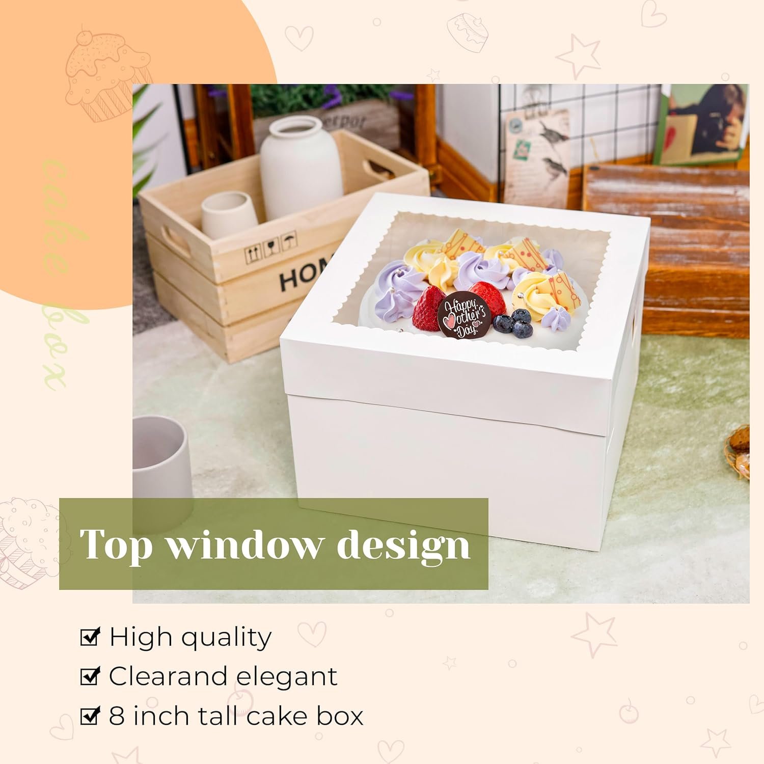 Cajas Para Pasteles 12x12x8 Pulgadas con Ventana, Logo Personalizado, Marca Blanca, Proveedor de empaques para Bodas, Cumpleaños y Fiestas Cajas Para Pasteles 12x12x8 Pulgadas con Ventana, Logo Personalizado, Marca Blanca, Proveedor de empaques para Bodas, Cumpleaños y Fiestas