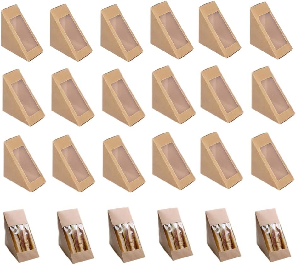 Caja ecológica de sándwich con ventana para servicio de takeaway, Logo Personalizado y Marca Blanca, Fabricante de cajas de papel para panaderías y restaurantes, 100 piezas.