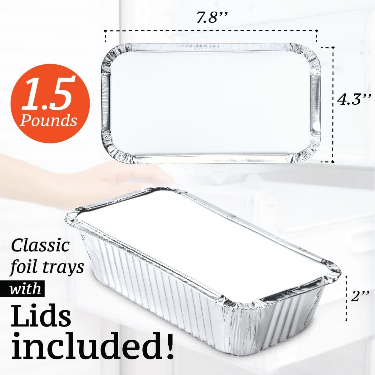 Logo Personalizado para bandejas de pan de aluminio desechables de 1.5 lb con tapa, ideal para pastelería y lunch, empaques de un solo uso, Fábrica de recipientes de aluminio, tamaño 7.8 x 4.3 x 2 pulgadas, Marca Blanca.
