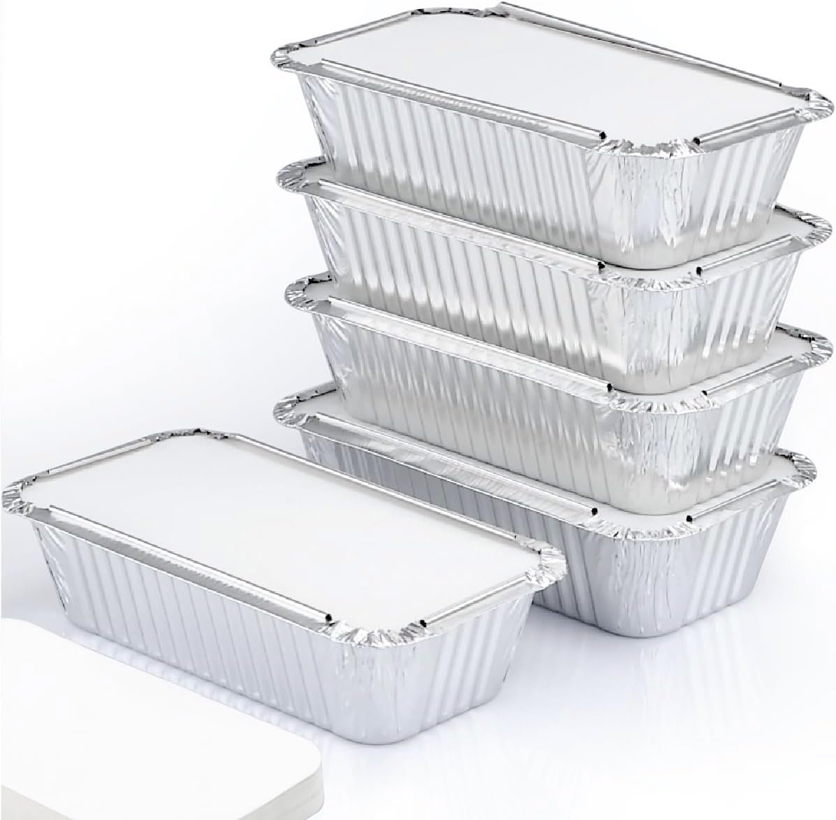 Logo Personalizado para bandejas de pan de aluminio desechables de 1.5 lb con tapa, ideal para pastelería y lunch, empaques de un solo uso, Fábrica de recipientes de aluminio, tamaño 7.8 x 4.3 x 2 pulgadas, Marca Blanca.