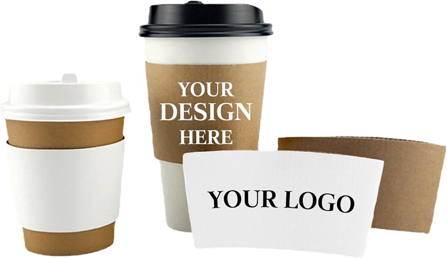 Logo Personalizado Para Fundas de Café, Manga de Café Personalizada de Papel Corrugado para Tazas de 10-20 oz, Marca Blanca Proveedor 20-300 Piezas, Color Blanco/Marrón