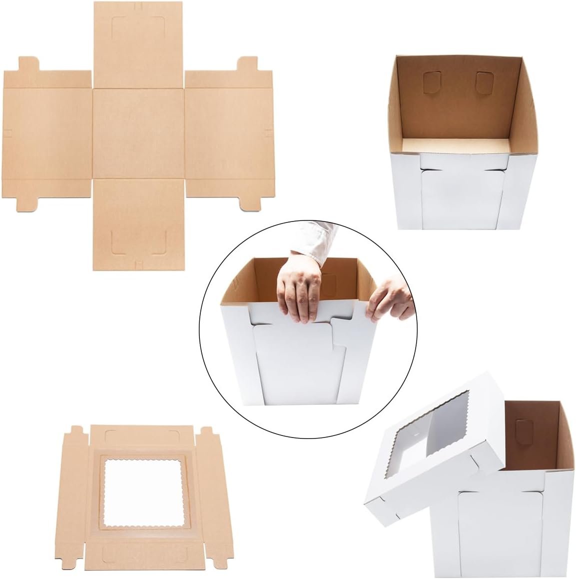 Caja de pastel alta con ventana, 6 paquetes de 12x12x12 pulgadas, ideal para tortas de pisos, con logo personalizado, resistente y desechable, proveedor de envases para pasteles. Caja de pastel alta con ventana, 6 paquetes de 12x12x12 pulgadas, ideal para tortas de pisos, con logo personalizado, resistente y desechable, proveedor de envases para pasteles.
