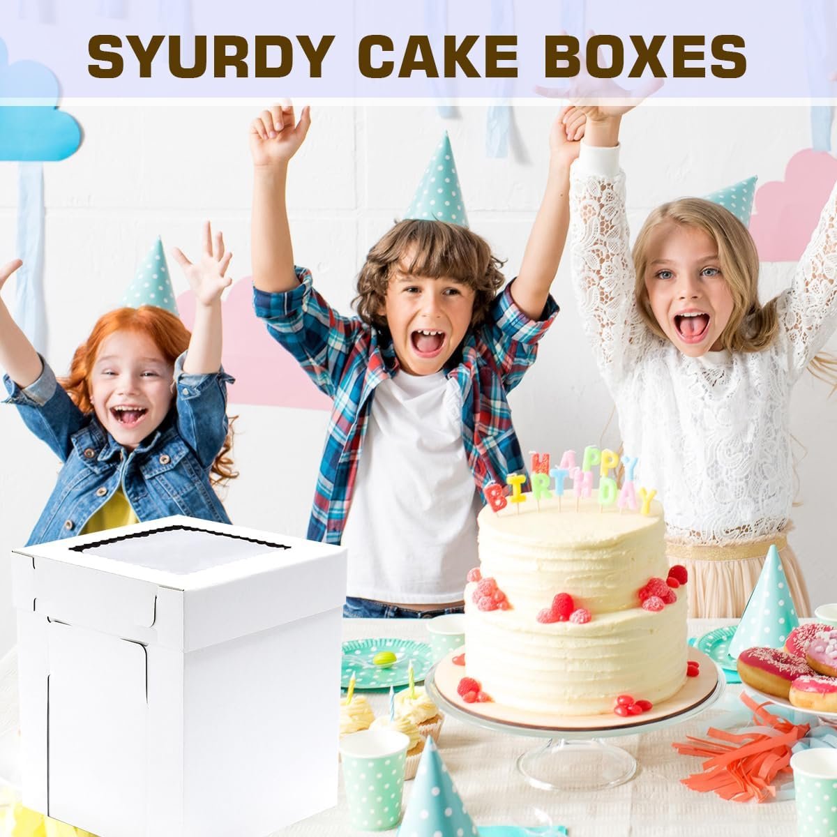 Caja de pastel alta con ventana, 6 paquetes de 12x12x12 pulgadas, ideal para tortas de pisos, con logo personalizado, resistente y desechable, proveedor de envases para pasteles. Caja de pastel alta con ventana, 6 paquetes de 12x12x12 pulgadas, ideal para tortas de pisos, con logo personalizado, resistente y desechable, proveedor de envases para pasteles.