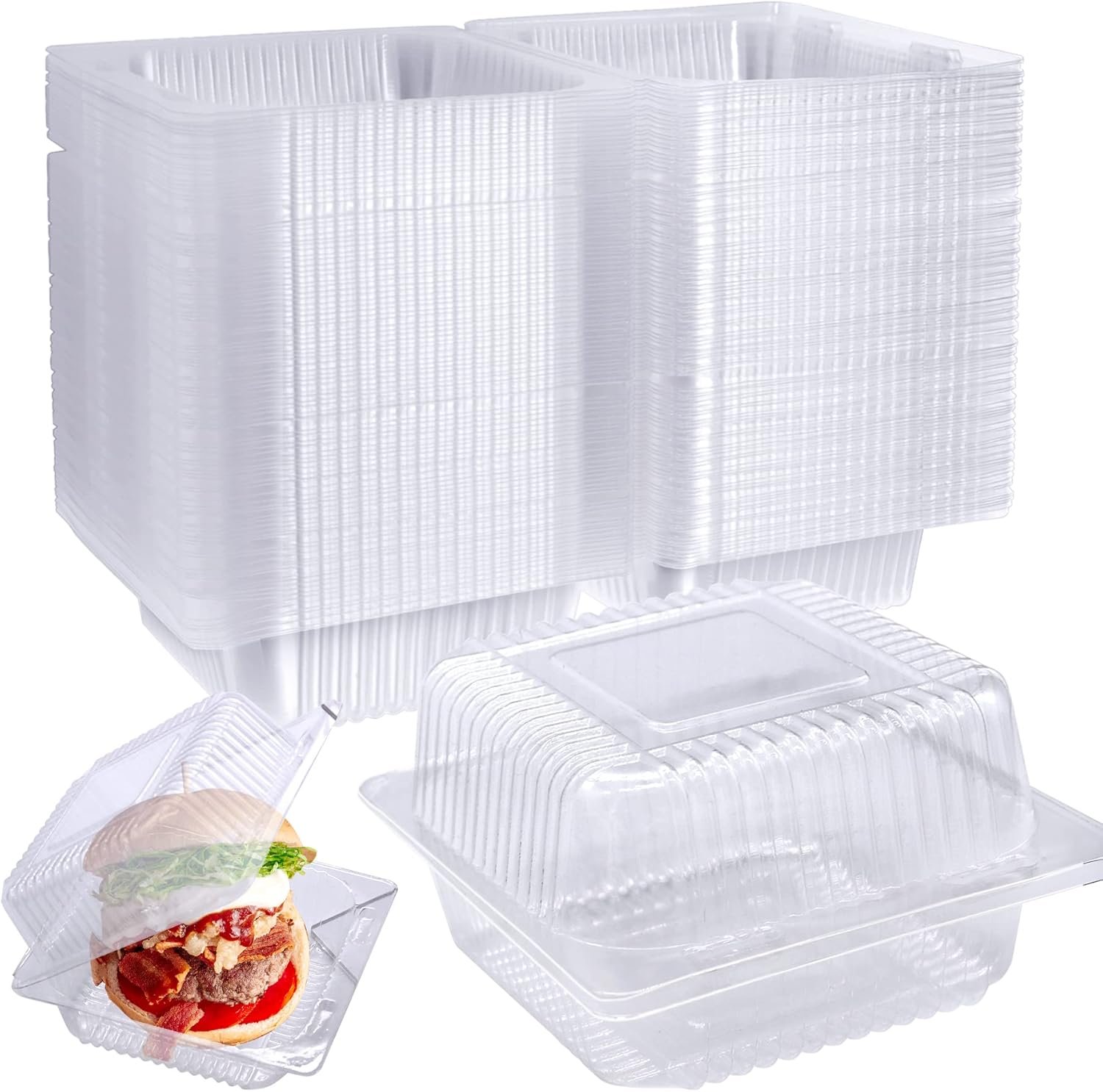 Contenedores de Plástico Transparentes con Tapa, 100 Piezas, para Porciones Individuales de Pasteles y Postres, Marca Blanca, Fabricante de Envases Desechables para Tortas, Galletas, Pasta y Ensaladas.