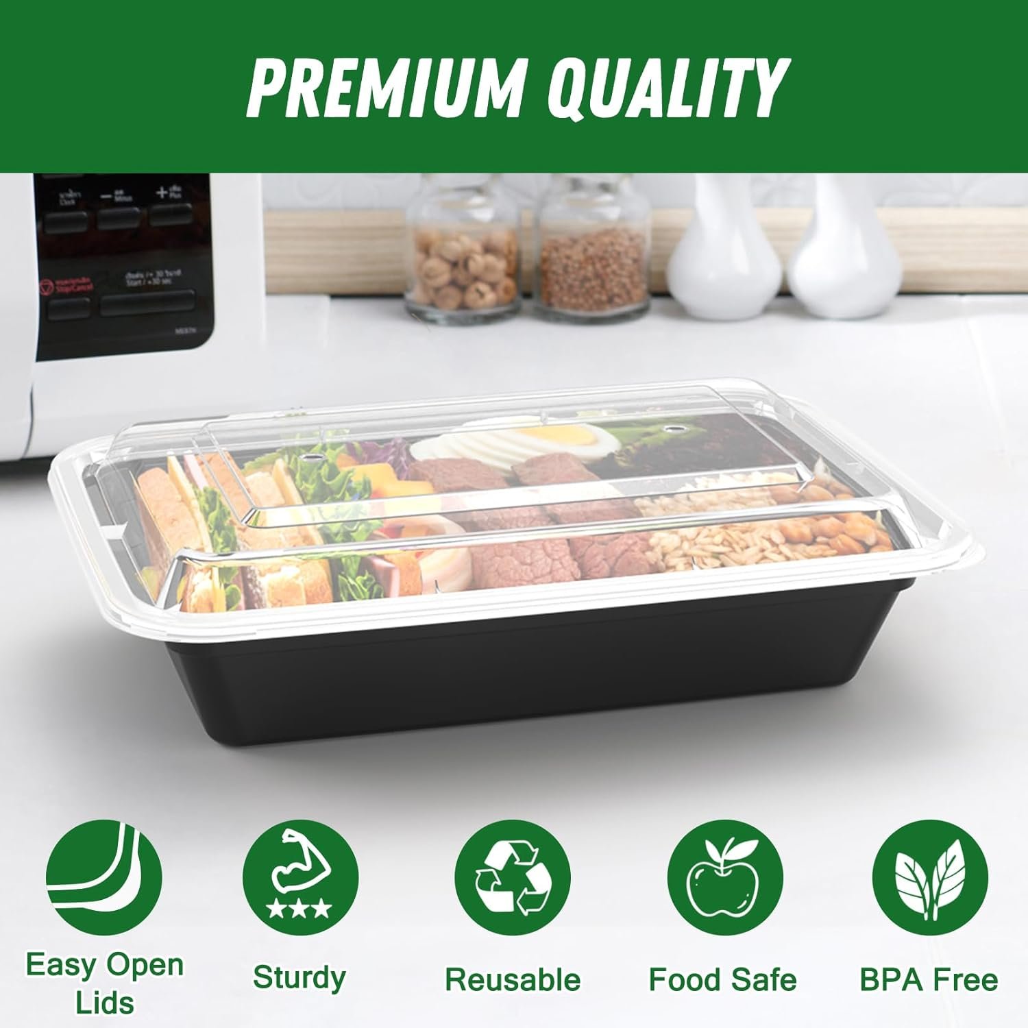 Logo Personalizado 50 paquetes de contenedores para preparación de comidas de 32 oz (100 piezas) reutilizables con tapas de fácil apertura, resistentes y a prueba de fugas, seguros para alimentos, aptos para microondas, congelador y lavavajillas, bandejas de plástico para llevar con tapas, proveedor ideal.