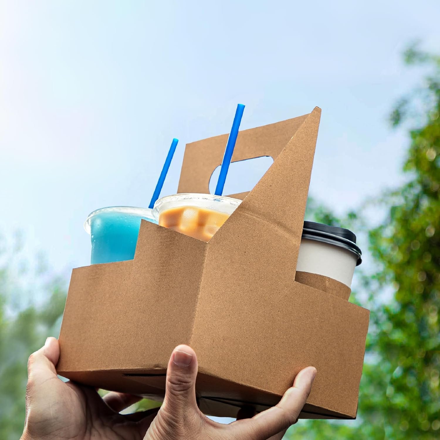 Logo Personalizado Porta Bebidas Desechable de 4 Tazas con Asa, 25 Paquetes de Portadores de Bebidas de Papel Kraft para Tazas de Café de 12-30 oz, Soporte para Bebidas Frías y Calientes, Marca Blanca de Proveedor.