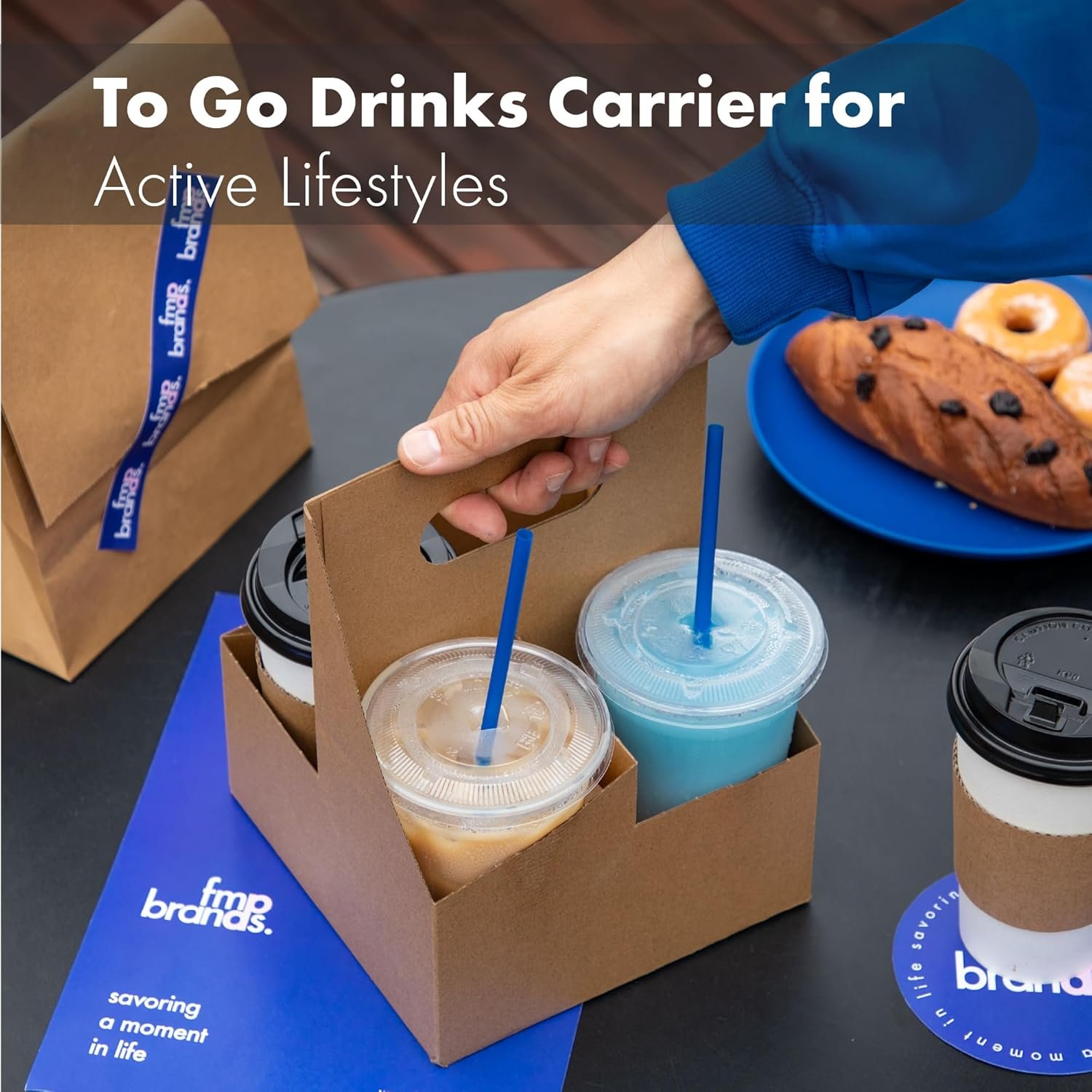 Logo Personalizado Porta Bebidas Desechable de 4 Tazas con Asa, 25 Paquetes de Portadores de Bebidas de Papel Kraft para Tazas de Café de 12-30 oz, Soporte para Bebidas Frías y Calientes, Marca Blanca de Proveedor.