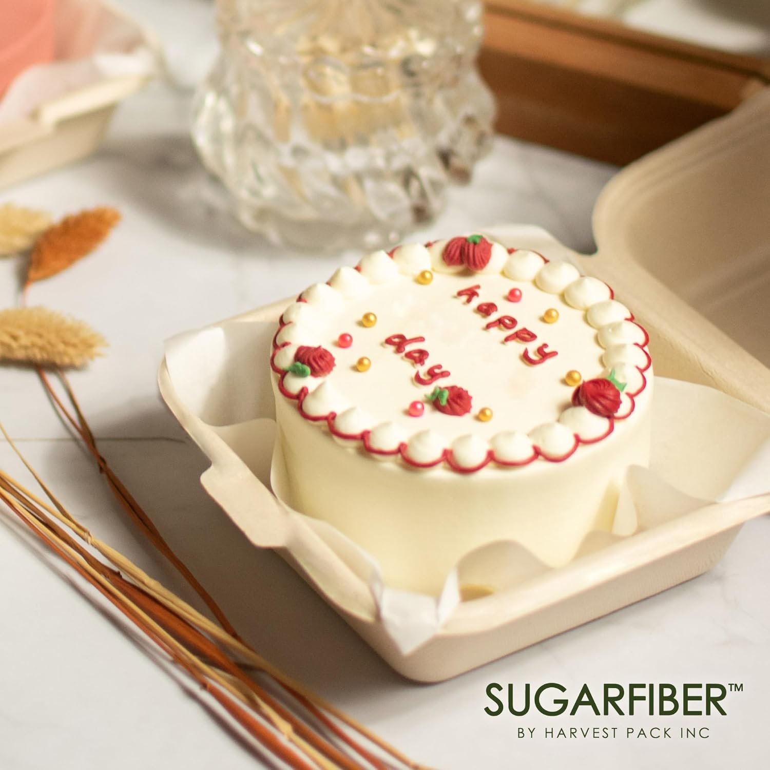 Contenedores de comida compostables [50 UNIDADES] con logo personalizado, 6 x 6