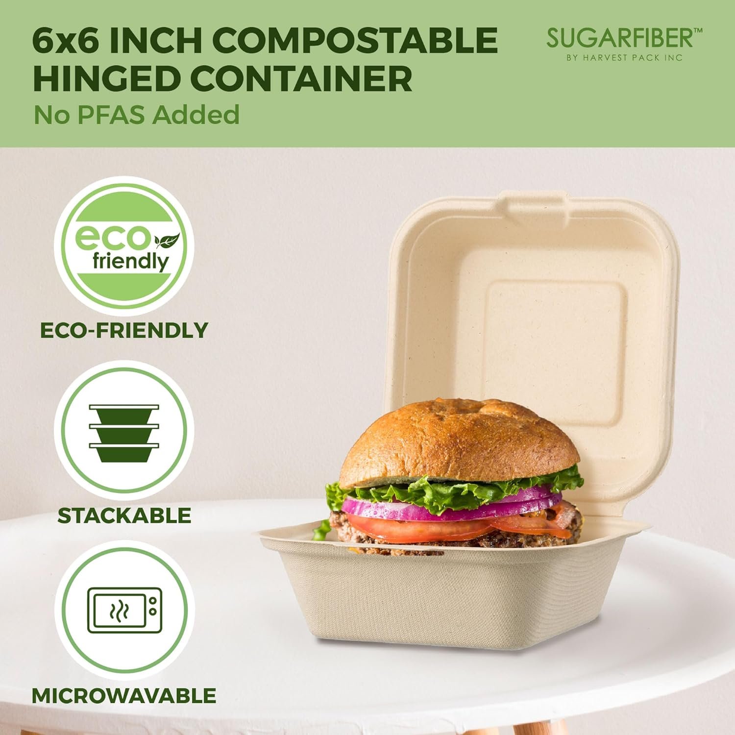Contenedores de comida compostables [50 UNIDADES] con logo personalizado, 6 x 6