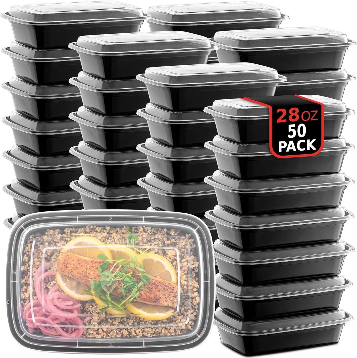 Logo Personalizado de 50 Envases Reutilizables para Preparación de Comidas, Aptos para Microondas, Almacenamiento de Alimentos con Tapa, 28 oz - Caja de Almuerzo para Llevar de Un Compartimento, Libre de BPA - Fábrica Proveedores de Diseño a Medida, Apto para Lavavajillas y Congelador