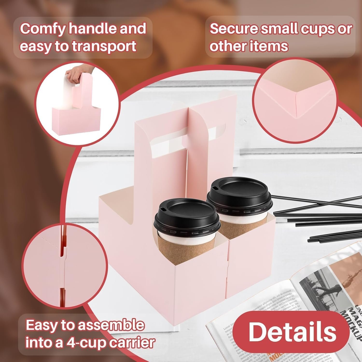 Portador de Bebidas de Cartón Descartable de 2 Tazas con Mango - 12 Piezas, Soporte de Café Portátil, Caddy para Bebidas Plegable Ideal para Entrega de Comida, Personaliza con Logo, Fábrica de Accesorios para Bebidas Calientes y Frías. Portador de Bebidas de Cartón Descartable de 2 Tazas con Mango - 12 Piezas, Soporte de Café Portátil, Caddy para Bebidas Plegable Ideal para Entrega de Comida, Personaliza con Logo, Fábrica de Accesorios para Bebidas Calientes y Frías.