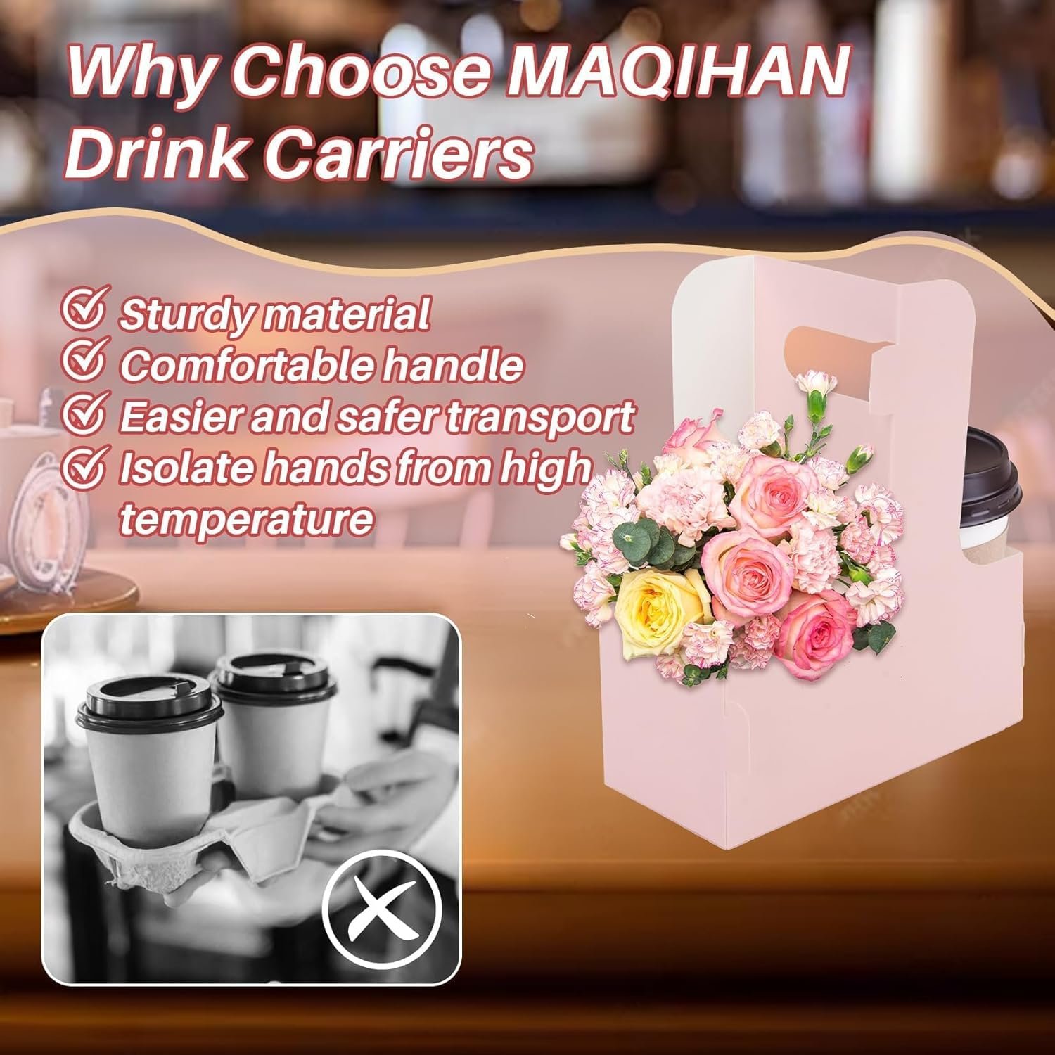 Portador de Bebidas de Cartón Descartable de 2 Tazas con Mango - 12 Piezas, Soporte de Café Portátil, Caddy para Bebidas Plegable Ideal para Entrega de Comida, Personaliza con Logo, Fábrica de Accesorios para Bebidas Calientes y Frías. Portador de Bebidas de Cartón Descartable de 2 Tazas con Mango - 12 Piezas, Soporte de Café Portátil, Caddy para Bebidas Plegable Ideal para Entrega de Comida, Personaliza con Logo, Fábrica de Accesorios para Bebidas Calientes y Frías.
