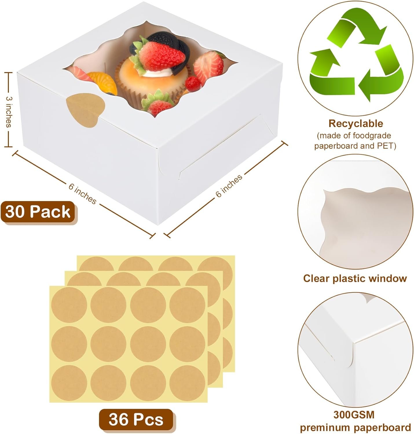 Caja de Treats Personalizada con Logo, 30 Piezas de Cajas Blancas para Pasteles con Ventana, 6 x 6 x 3 Pulgadas, Marca Blanca de Cartón para Galletas, Macarons y Fábrica de Repostería Caja de Treats Personalizada con Logo, 30 Piezas de Cajas Blancas para Pasteles con Ventana, 6 x 6 x 3 Pulgadas, Marca Blanca de Cartón para Galletas, Macarons y Fábrica de Repostería