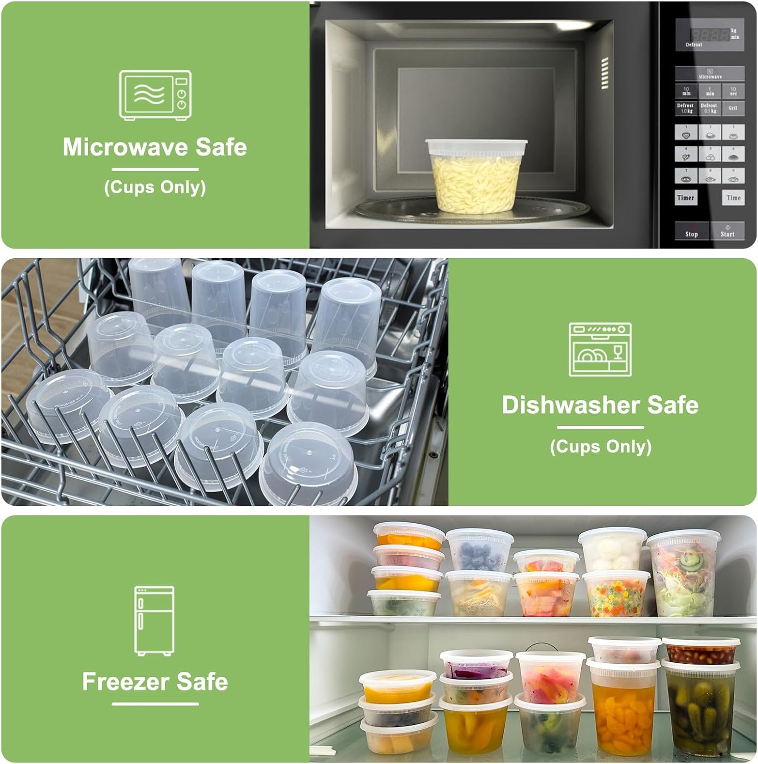 Logo Personalizado en 60 Sets de Contenedores Deli (120 Piezas) con Tapas, 32/16/8 oz X 20 Set Cada uno, A Prueba de Fugas y Libre de BPA, Contenedores de Plástico para Alimentos Sellados para Llevar, Aptos para Sopa, Congelador/Microondas/Lavavajillas, Proveedor.