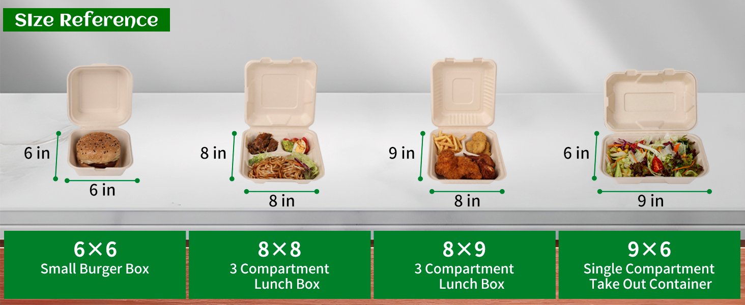 Logo Personalizado Cajas de Almuerzo Desechables Compostables de 3 Compartimentos 8x9 Pulgadas con Tapa para Llevar, Marca Blanca, Biodegradables de Bagazo, PFAS-Free, Proveedor Marrón