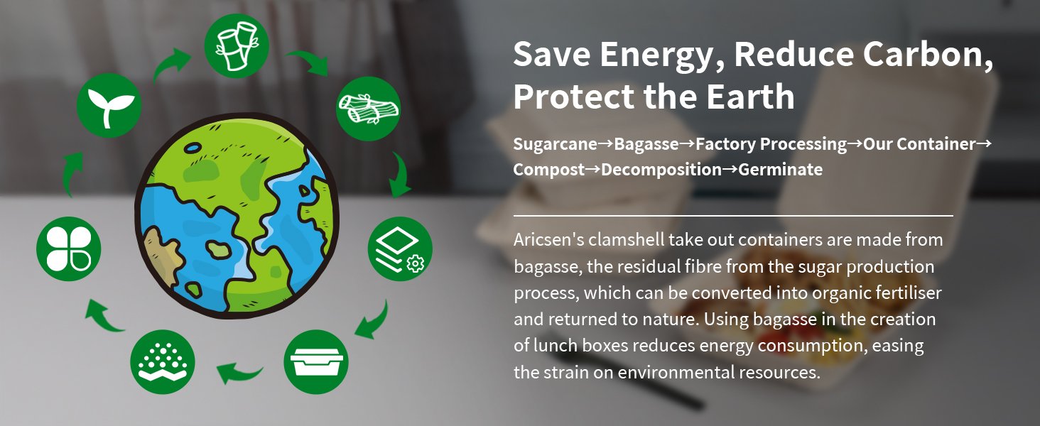 Logo Personalizado Cajas de Almuerzo Desechables Compostables de 3 Compartimentos 8x9 Pulgadas con Tapa para Llevar, Marca Blanca, Biodegradables de Bagazo, PFAS-Free, Proveedor Marrón