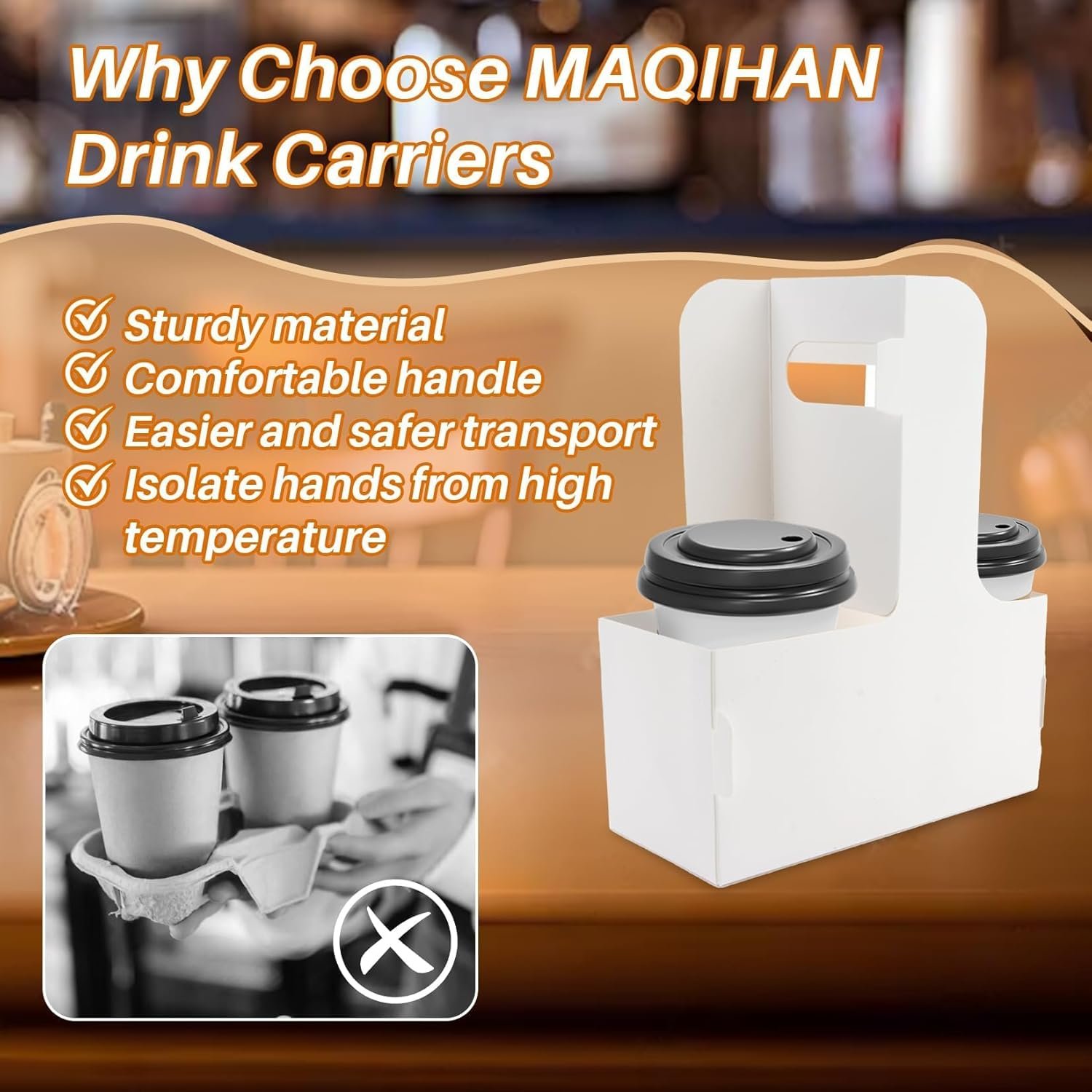 Logo Personalizado Soporte de Bebidas Descartable para 2 Tazas con Asas - 12 Piezas Porta Tazas de Papel Cartón para Delivery de Alimentos de Bebidas Frías/Calientes, Fabricante de Accesorios de Transporte de Bebidas. Logo Personalizado Soporte de Bebidas Descartable para 2 Tazas con Asas - 12 Piezas Porta Tazas de Papel Cartón para Delivery de Alimentos de Bebidas Frías/Calientes, Fabricante de Accesorios de Transporte de Bebidas.