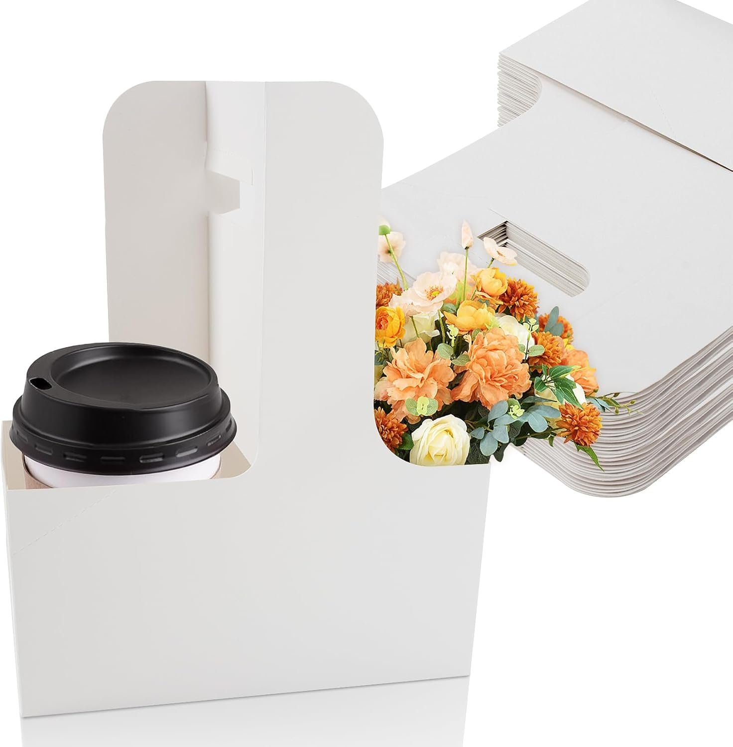 Logo Personalizado Soporte de Bebidas Descartable para 2 Tazas con Asas - 12 Piezas Porta Tazas de Papel Cartón para Delivery de Alimentos de Bebidas Frías/Calientes, Fabricante de Accesorios de Transporte de Bebidas.